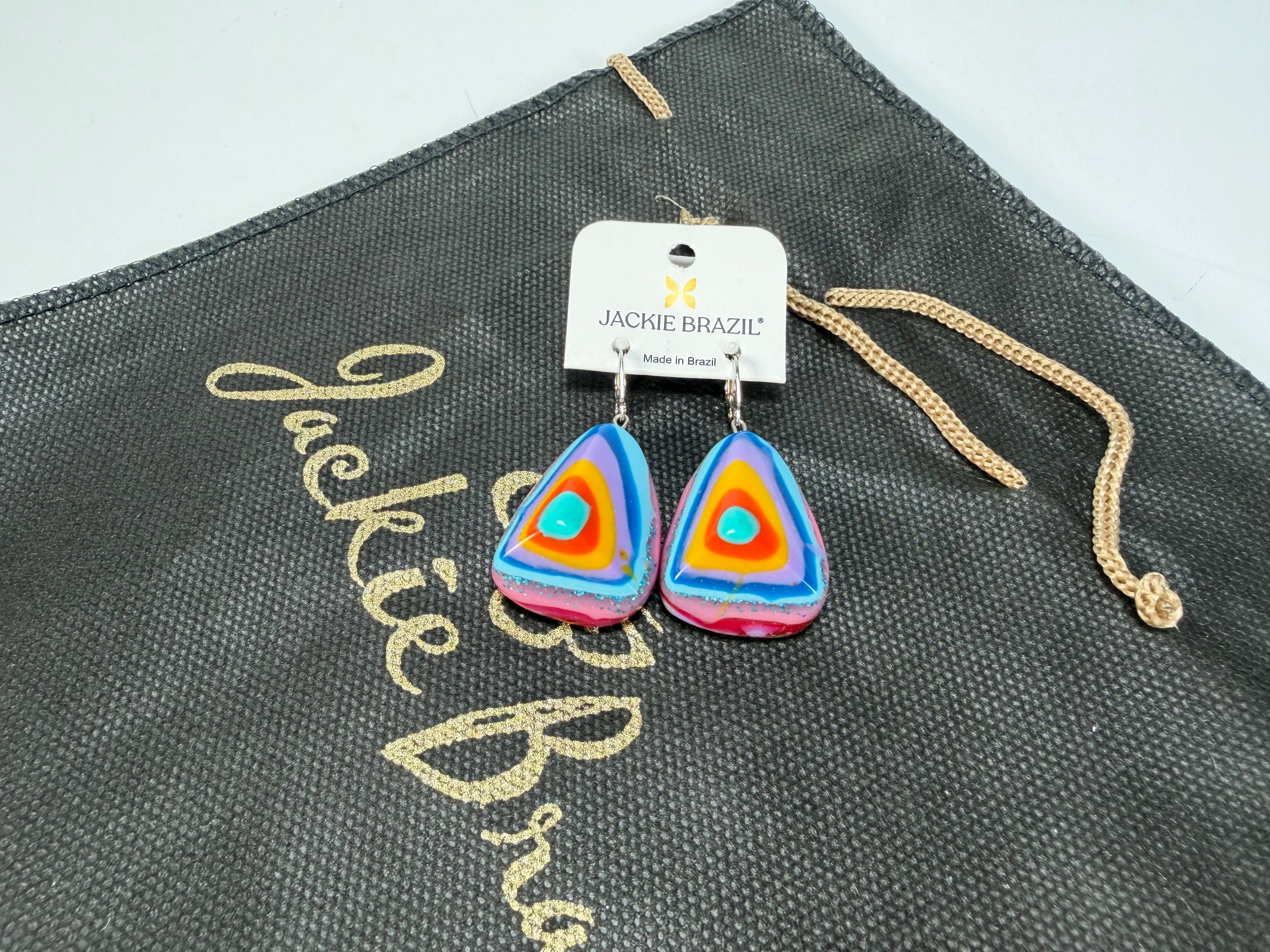Jackie Brazil "Diamond" Kandinsky Flinstone on Hook Resin Earrings ( E0700 )