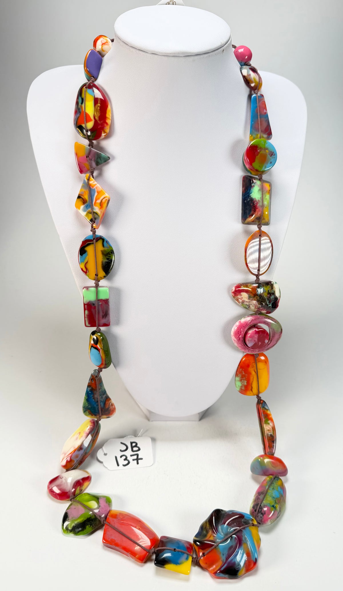 Jackie Brazil "Indiana" Kandinsky Multi-Bead Long Resin 110cm Necklace ( N0038 )