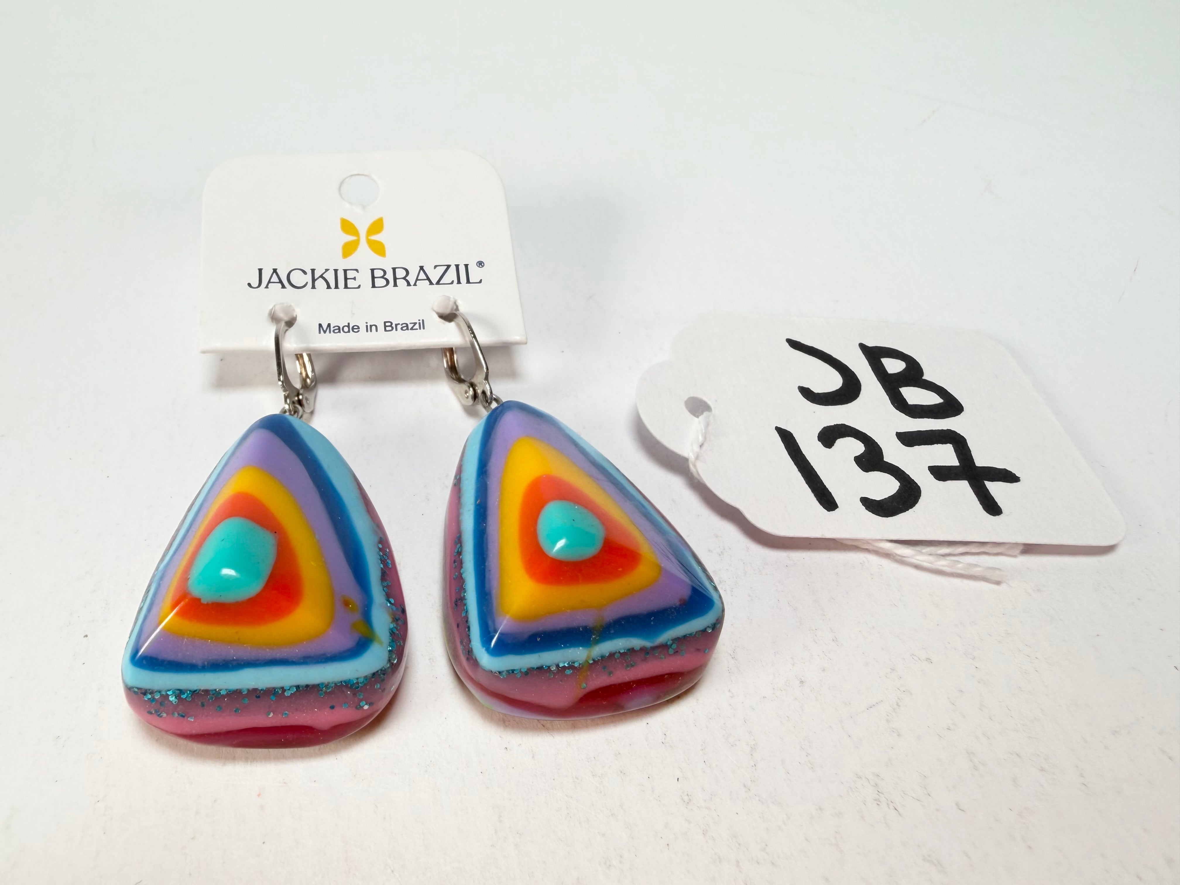 Jackie Brazil "Diamond" Kandinsky Flinstone on Hook Resin Earrings ( E0700 )