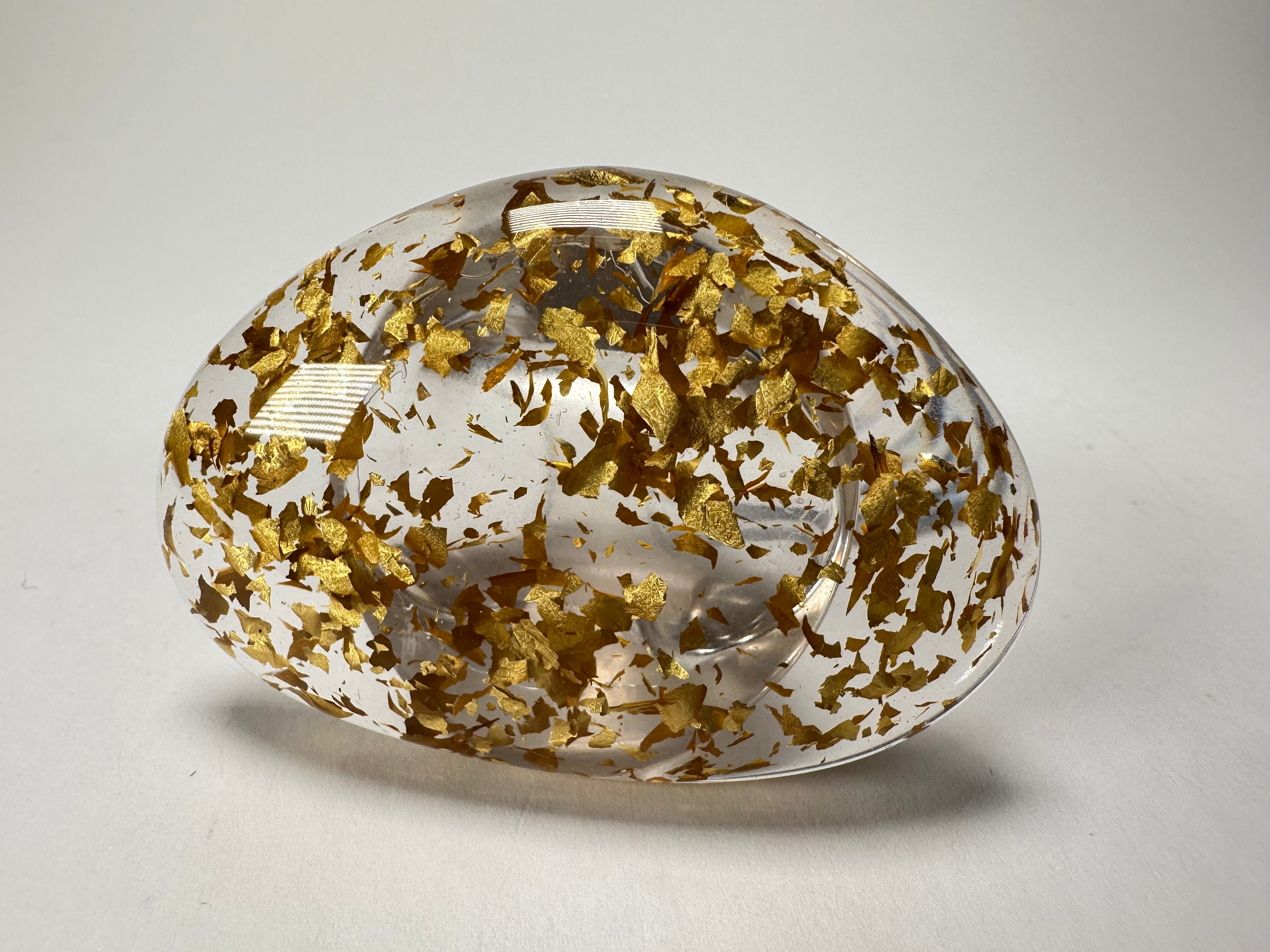 Jackie Brazil "Large Riverstone" Gold Flakes Flat Oval Ring ( R3625 ) Size UK-R / US-8.5