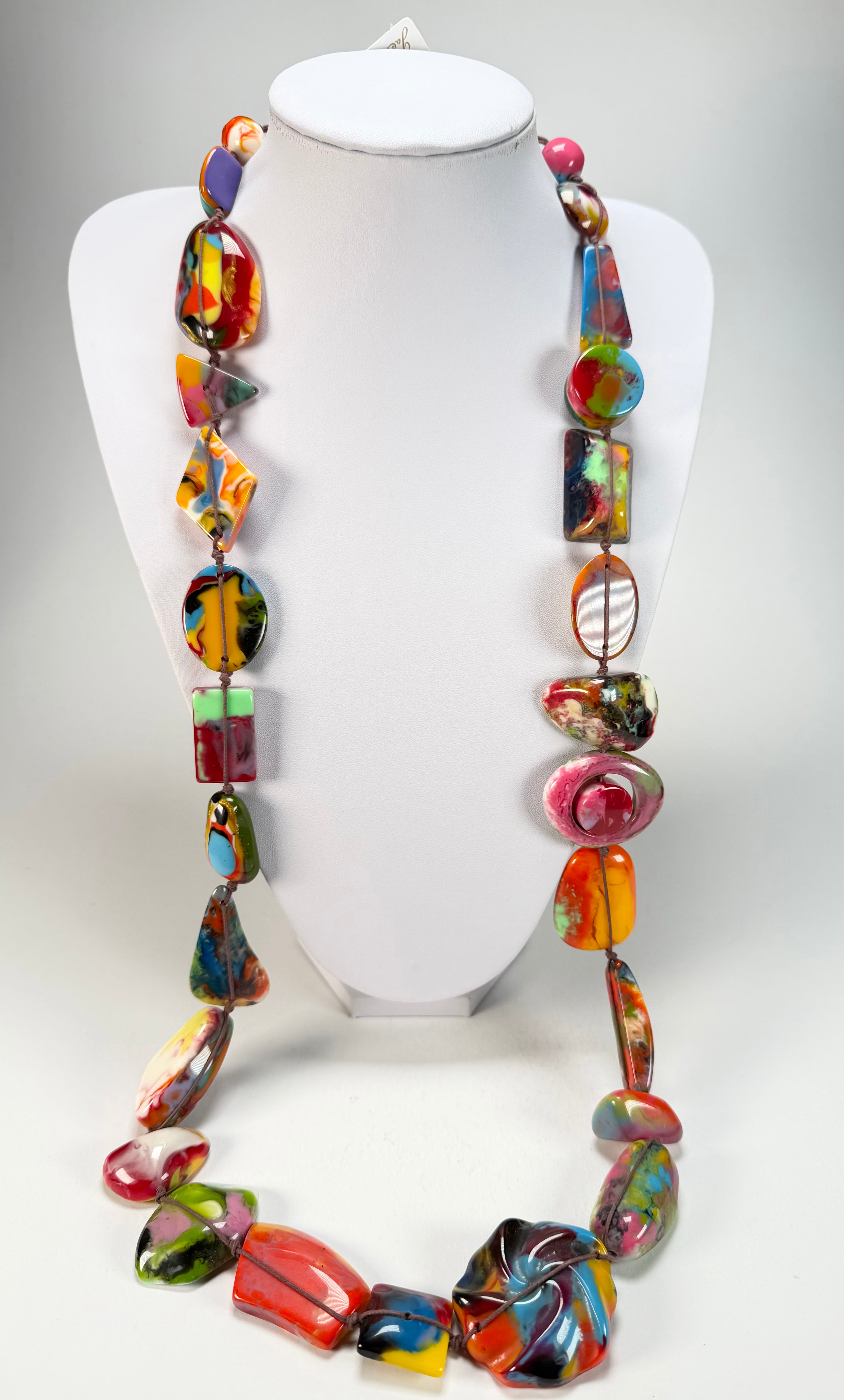 Jackie Brazil "Indiana" Kandinsky Multi-Bead Long Resin 110cm Necklace ( N0038 )