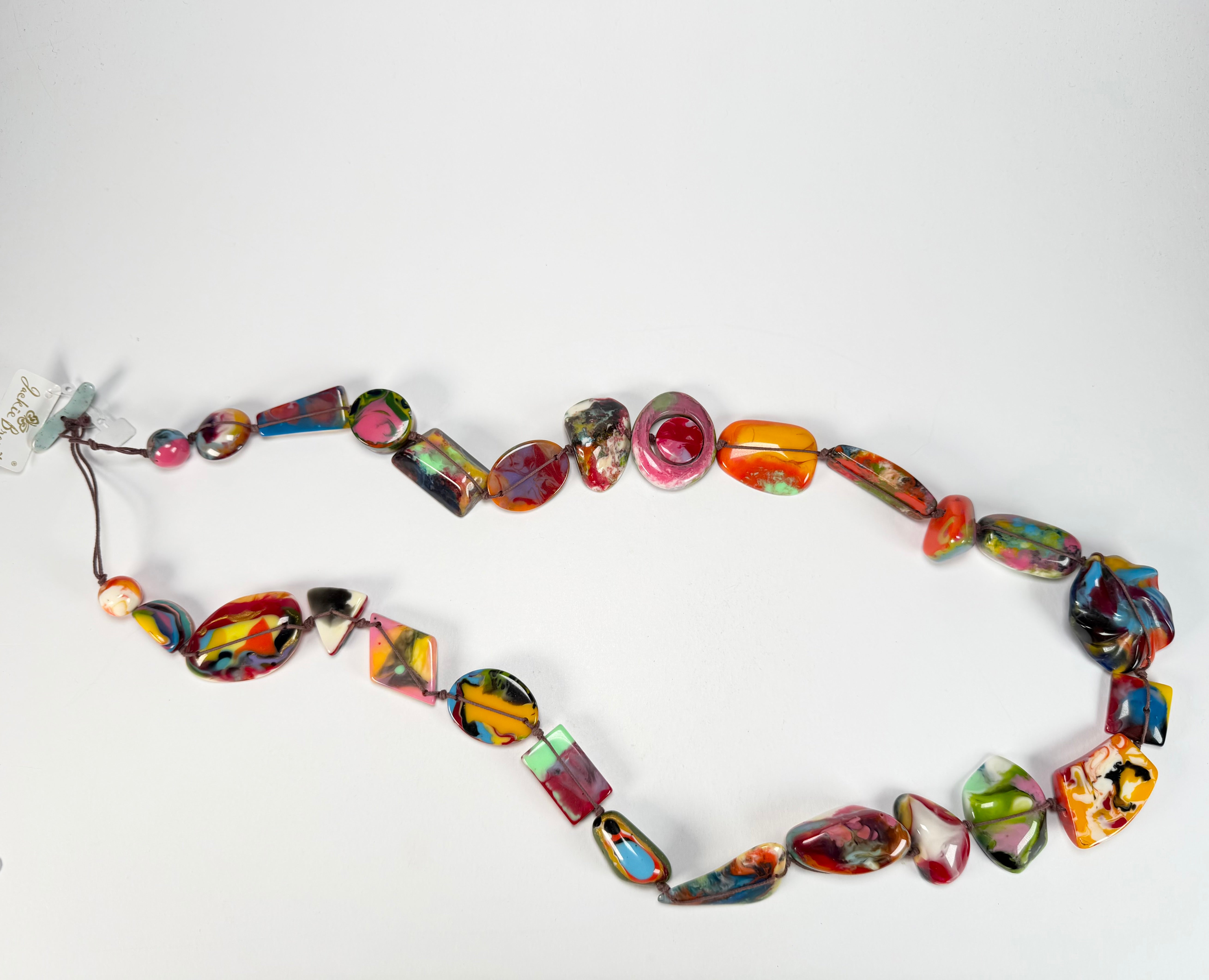 Jackie Brazil "Indiana" Kandinsky Multi-Bead Long Resin 110cm Necklace ( N0038 )