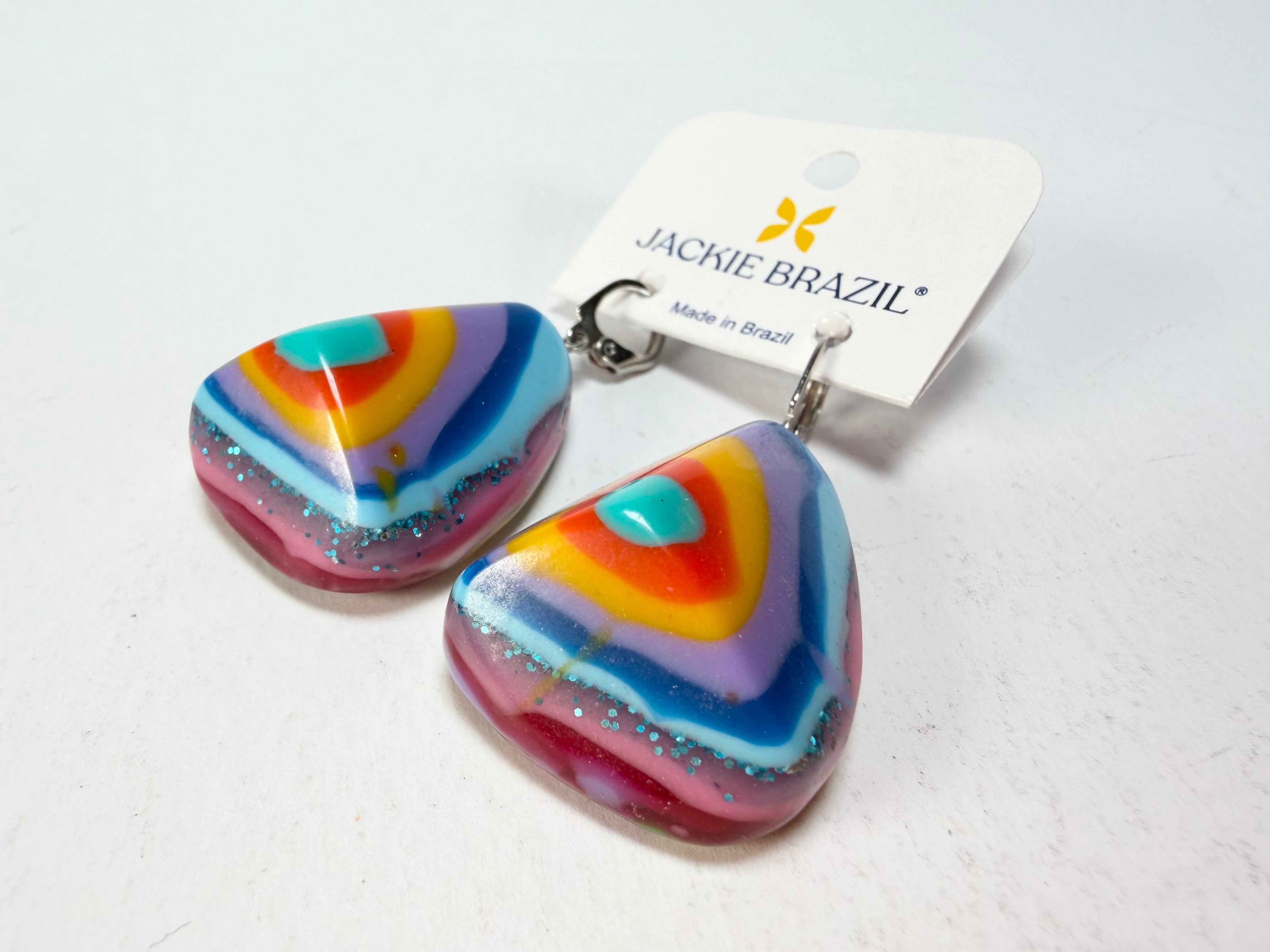 Jackie Brazil "Diamond" Kandinsky Flinstone on Hook Resin Earrings ( E0700 )
