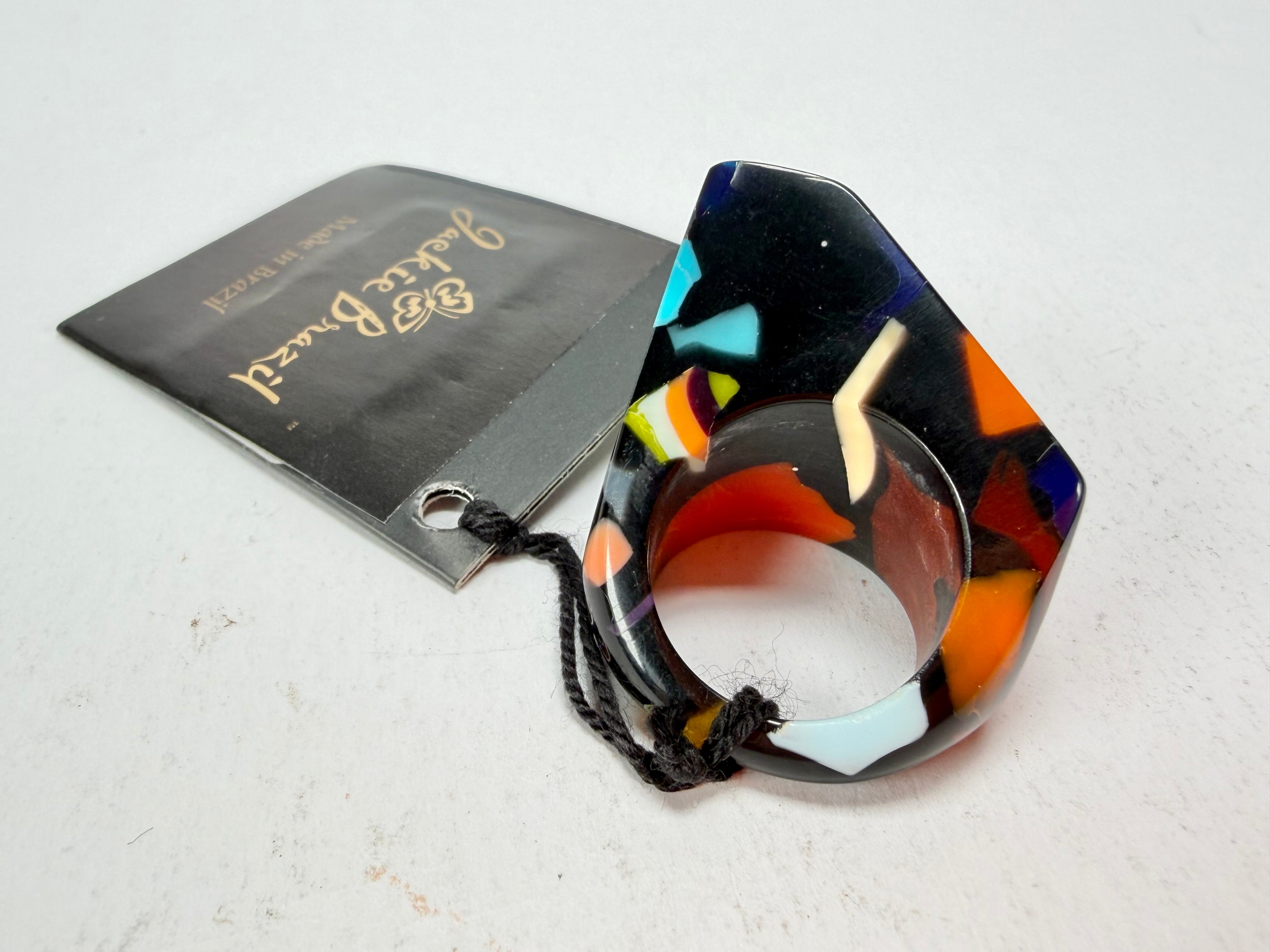 Jackie Brazil "Art Deco" Abstract Resin Ring ( R3081 ) Size UK Q / USA 8