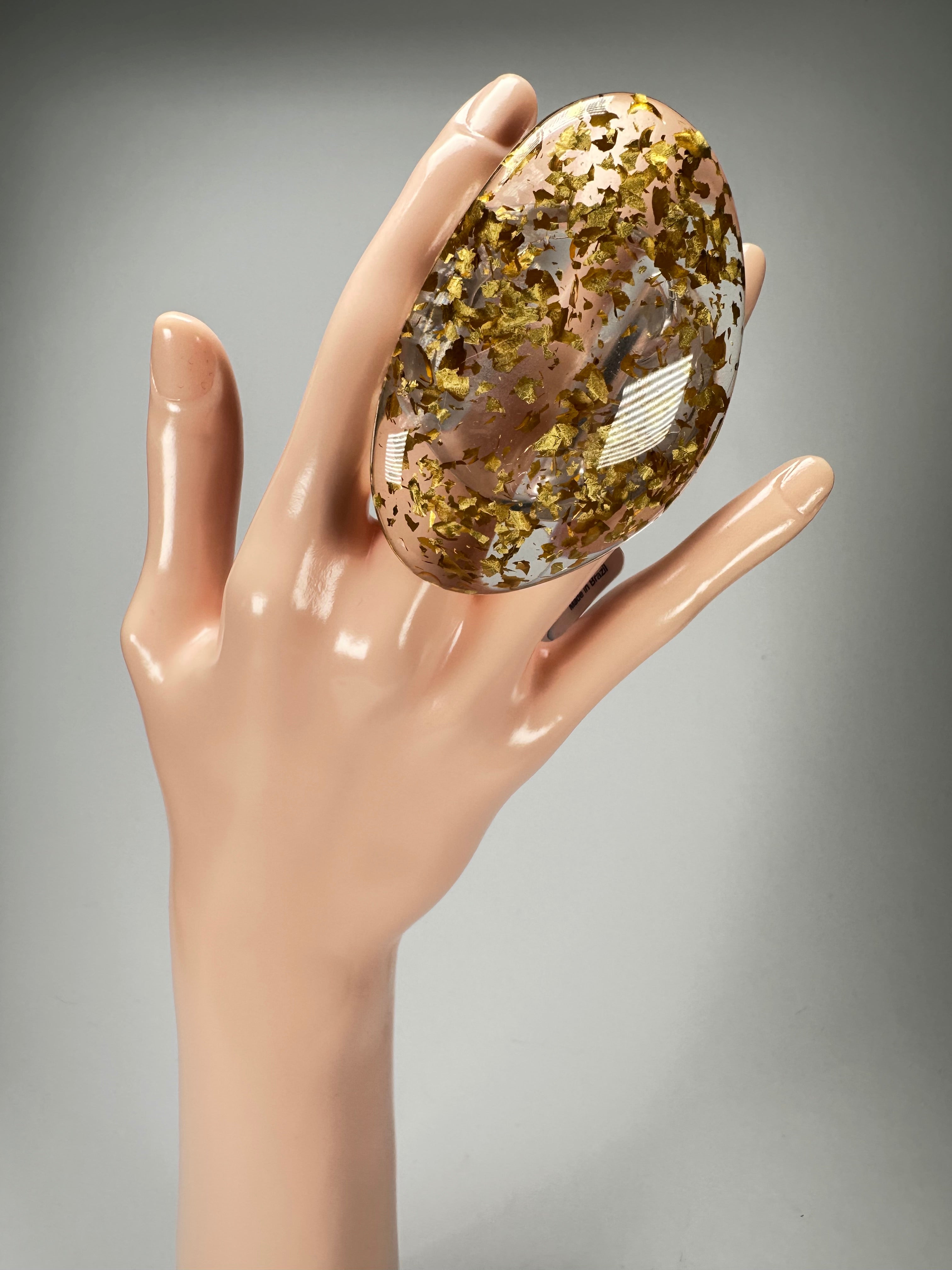 Jackie Brazil "Large Riverstone" Gold Flakes Flat Oval Ring ( R3625 ) Size UK-R / US-8.5