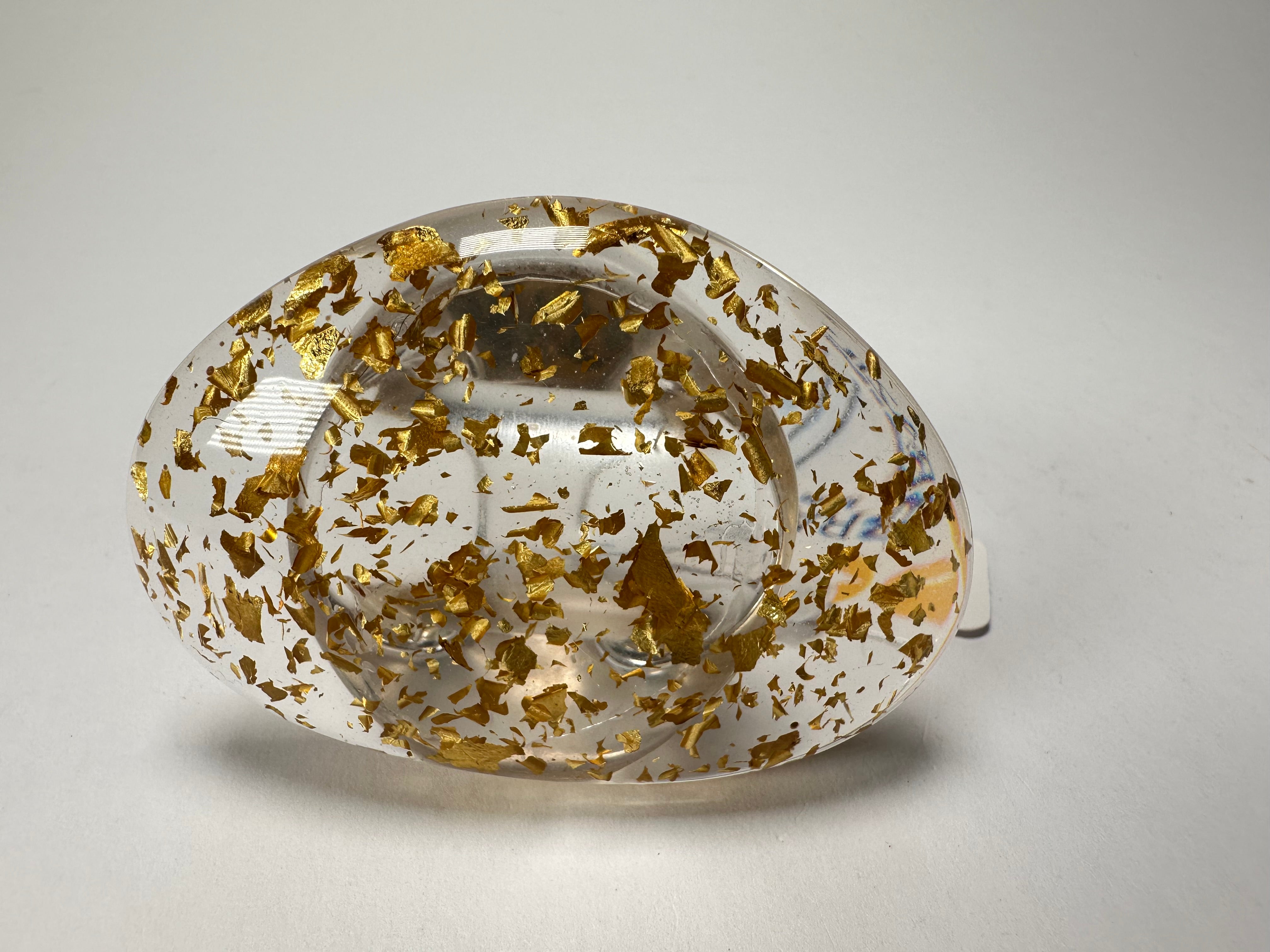 Jackie Brazil "Large Riverstone" Gold Flakes Flat Oval Ring ( R3625 ) Size UK-R / US-8.5