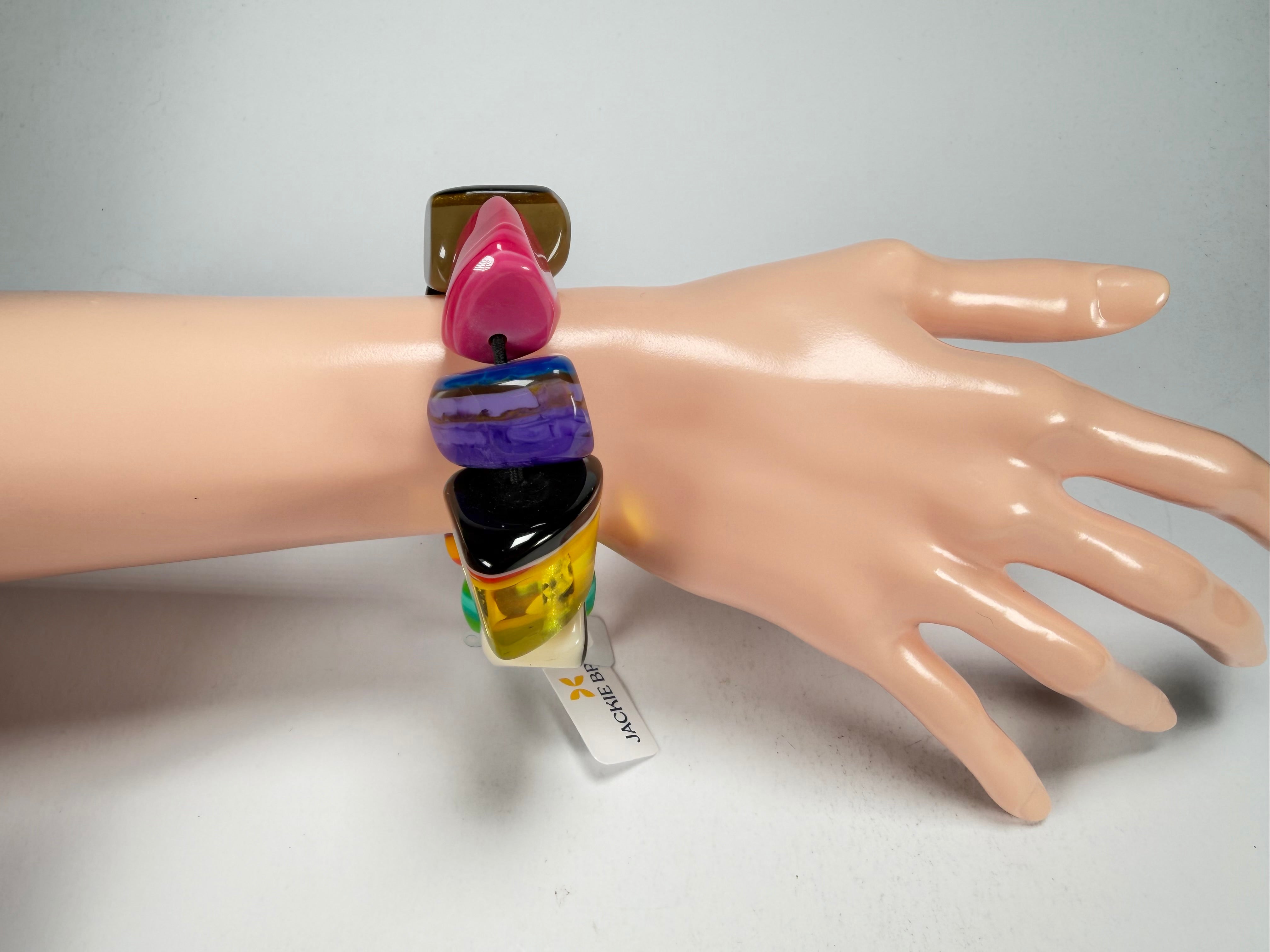 Jackie Brazil "8 PZS" Natural Large Stones Elasticated Bracelet ( B0374 )