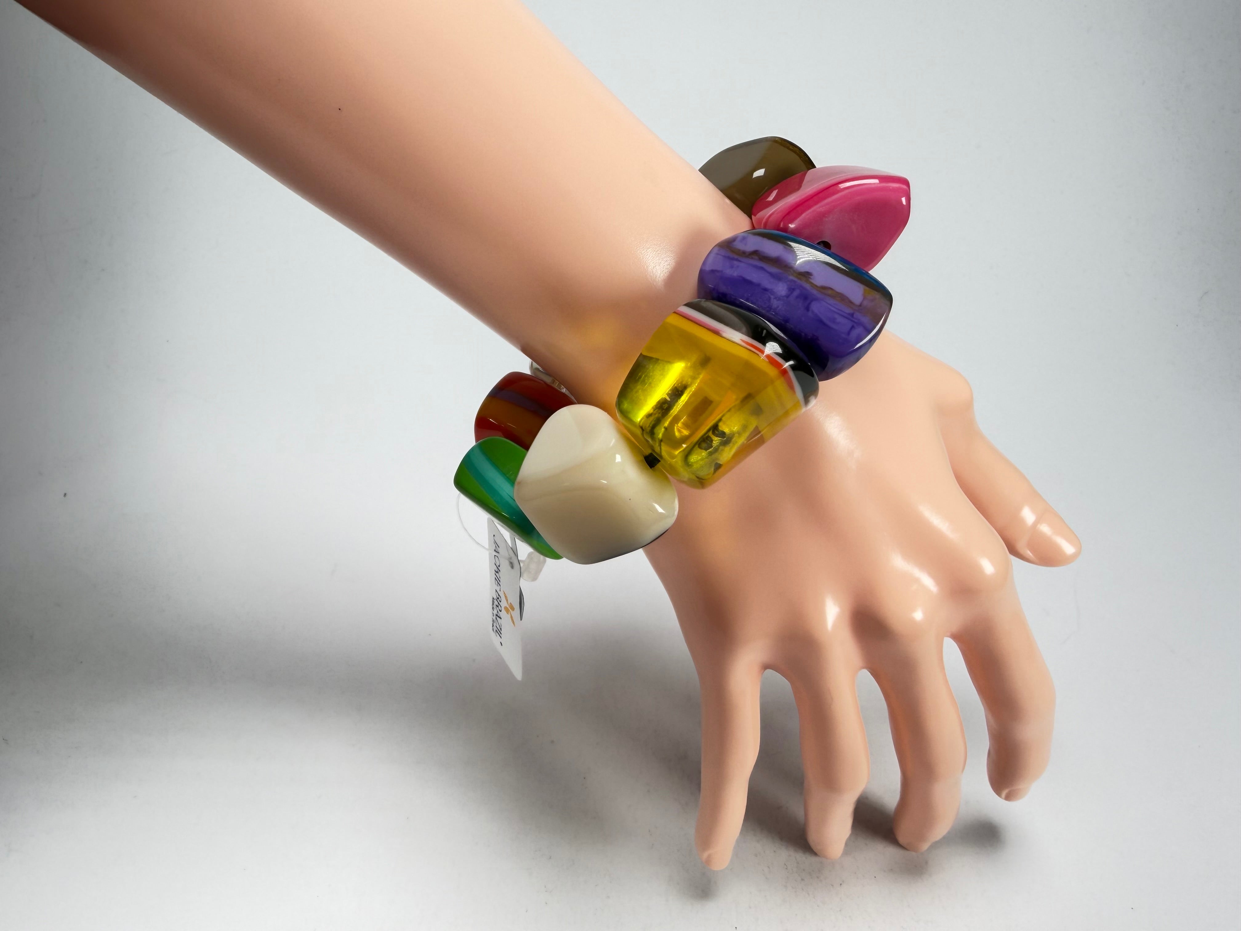 Jackie Brazil "8 PZS" Natural Large Stones Elasticated Bracelet ( B0374 )