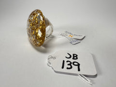 Jackie Brazil "Large Riverstone" Gold Flakes Flat Oval Ring ( R3625 ) Size UK-R / US-8.5