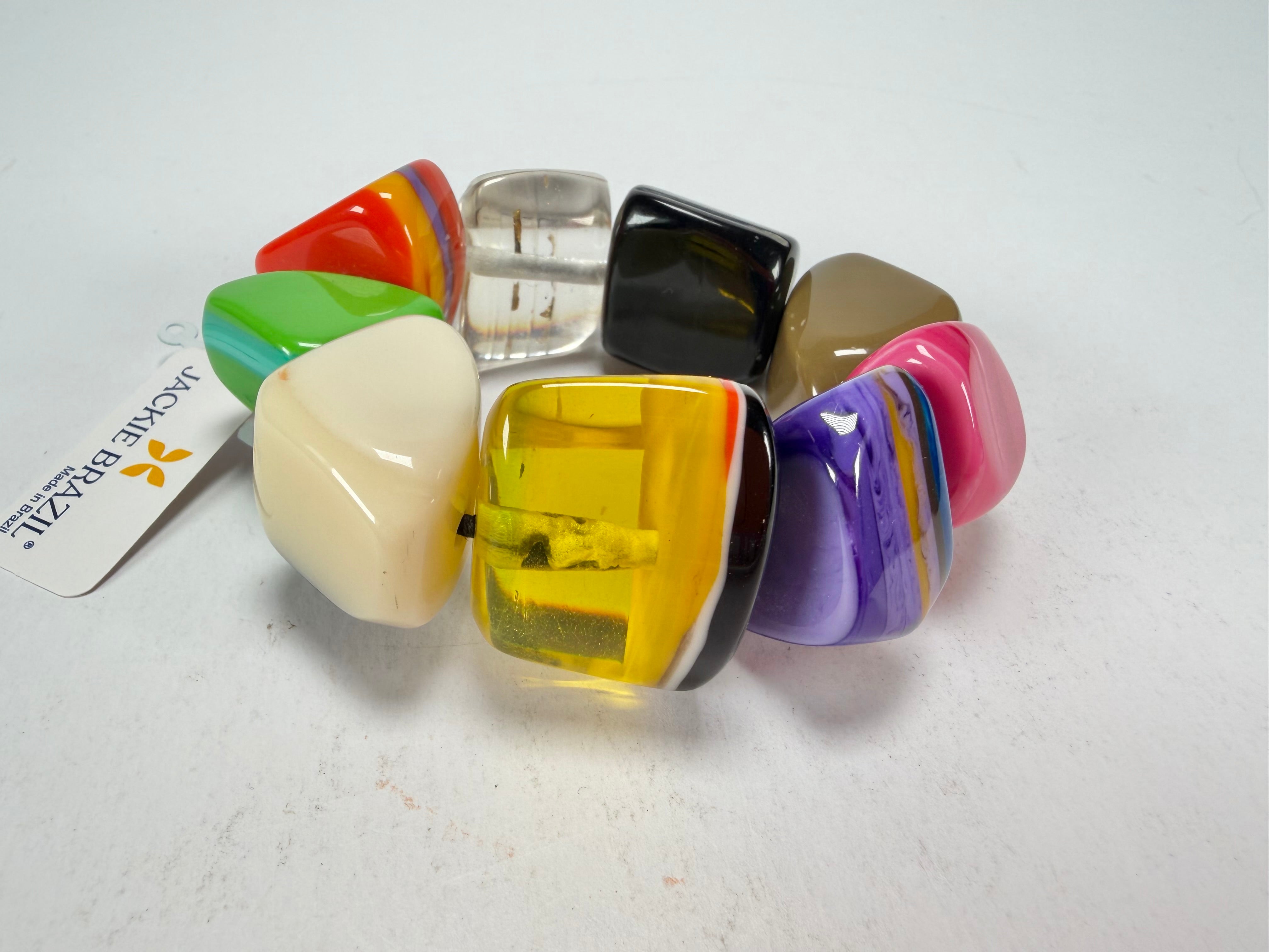 Jackie Brazil "8 PZS" Natural Large Stones Elasticated Bracelet ( B0374 )