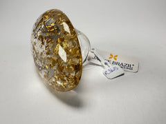 Jackie Brazil "Large Riverstone" Gold Flakes Flat Oval Ring ( R3625 ) Size UK-Z+2 / US-13.5