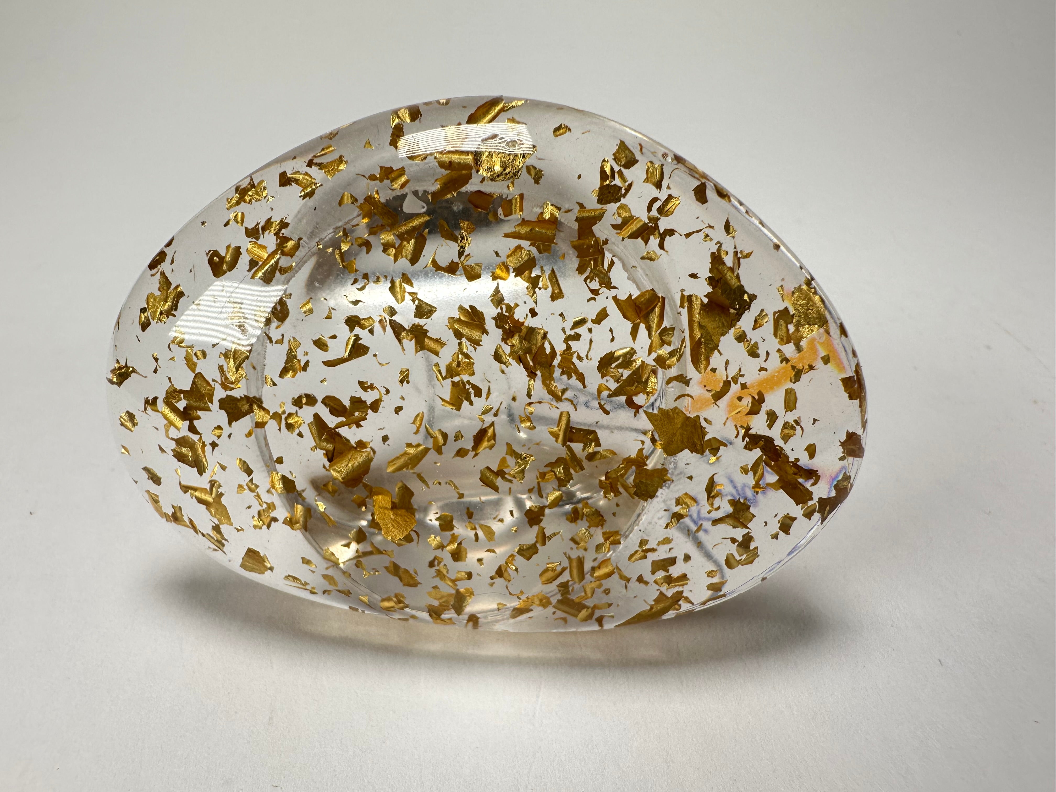 Jackie Brazil "Large Riverstone" Gold Flakes Flat Oval Ring ( R3625 ) Size UK-Z+2 / US-13.5