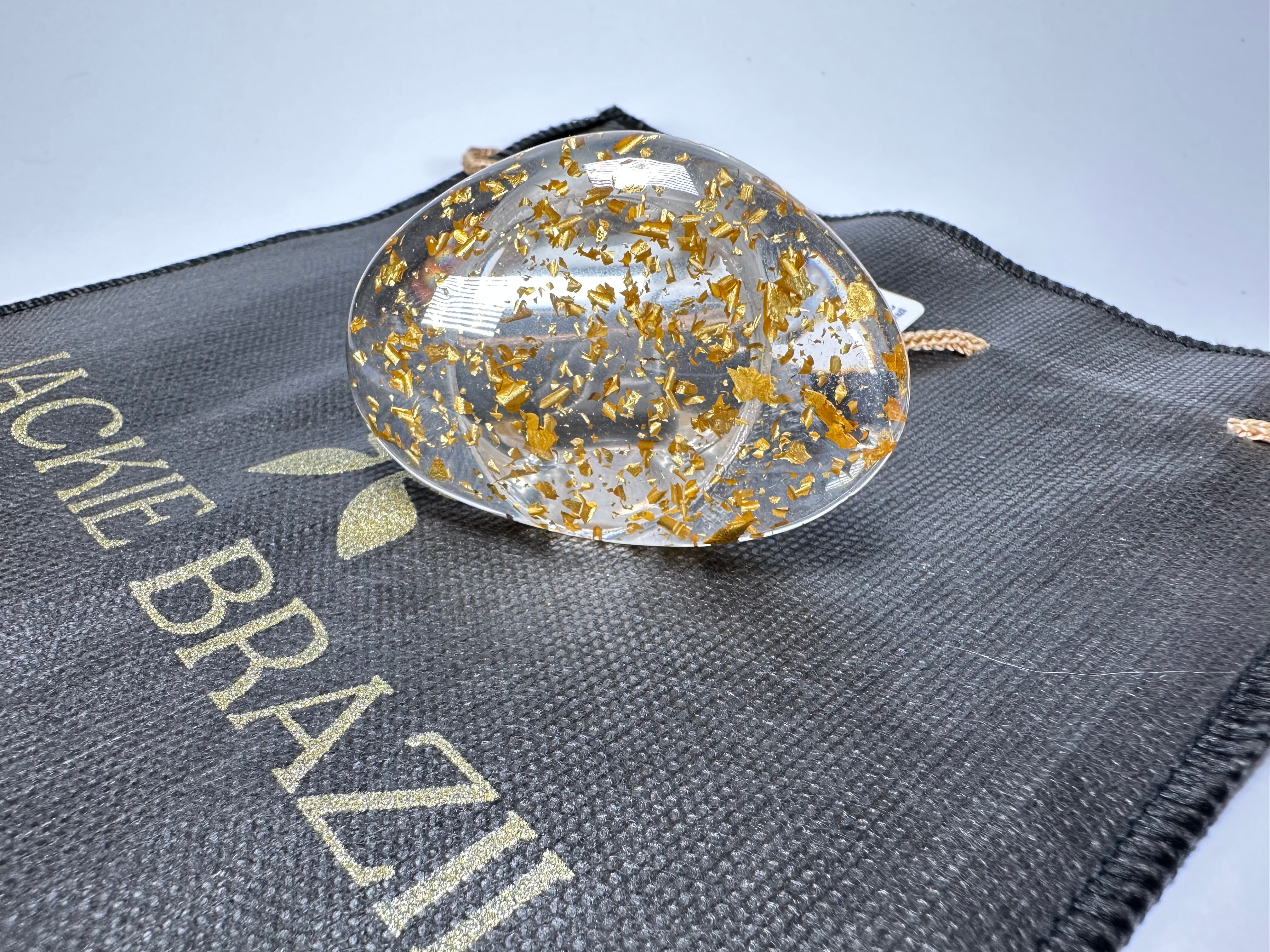 Jackie Brazil "Large Riverstone" Gold Flakes Flat Oval Ring ( R3625 ) Size UK-Z+2 / US-13.5