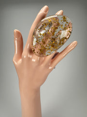 Jackie Brazil "Large Riverstone" Gold Flakes Flat Oval Ring ( R3625 ) Size UK-Z+1 / US-13.5