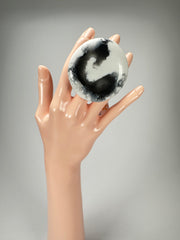 Jackie Brazil "Black & White Marble" Large Riverstone 40mm Ring ( R3605 ) Size UK - T / US-9.5