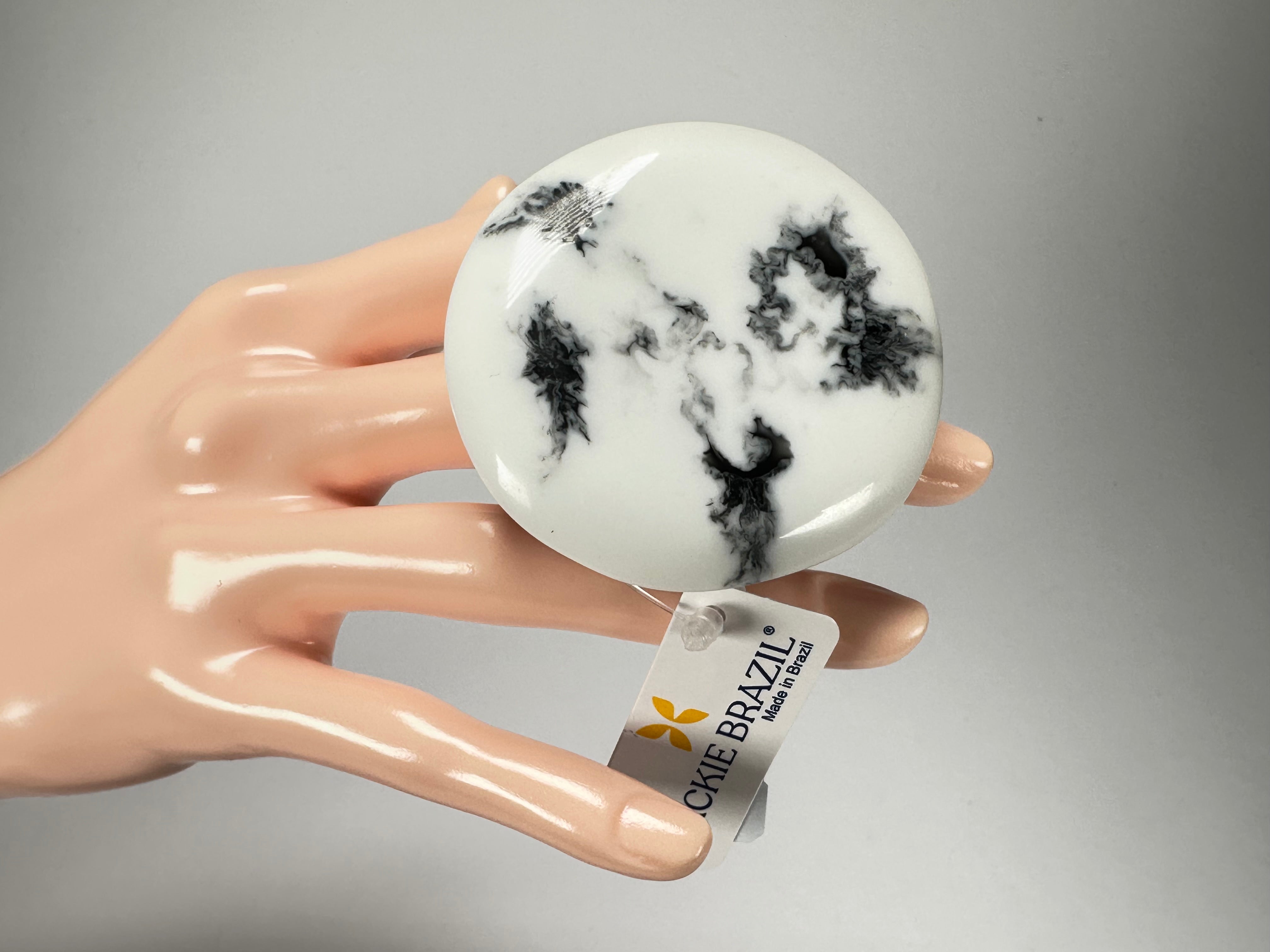 Jackie Brazil "Black & White Marble" Large Riverstone 40mm Ring ( R3605 ) Size UK - T / US-9.5