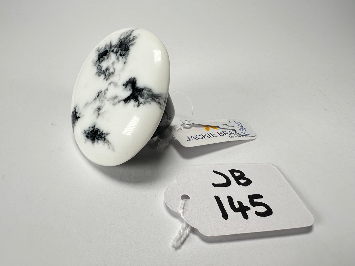 Jackie Brazil "Black & White Marble" Large Riverstone 40mm Ring ( R3605 ) Size UK - T / US-9.5