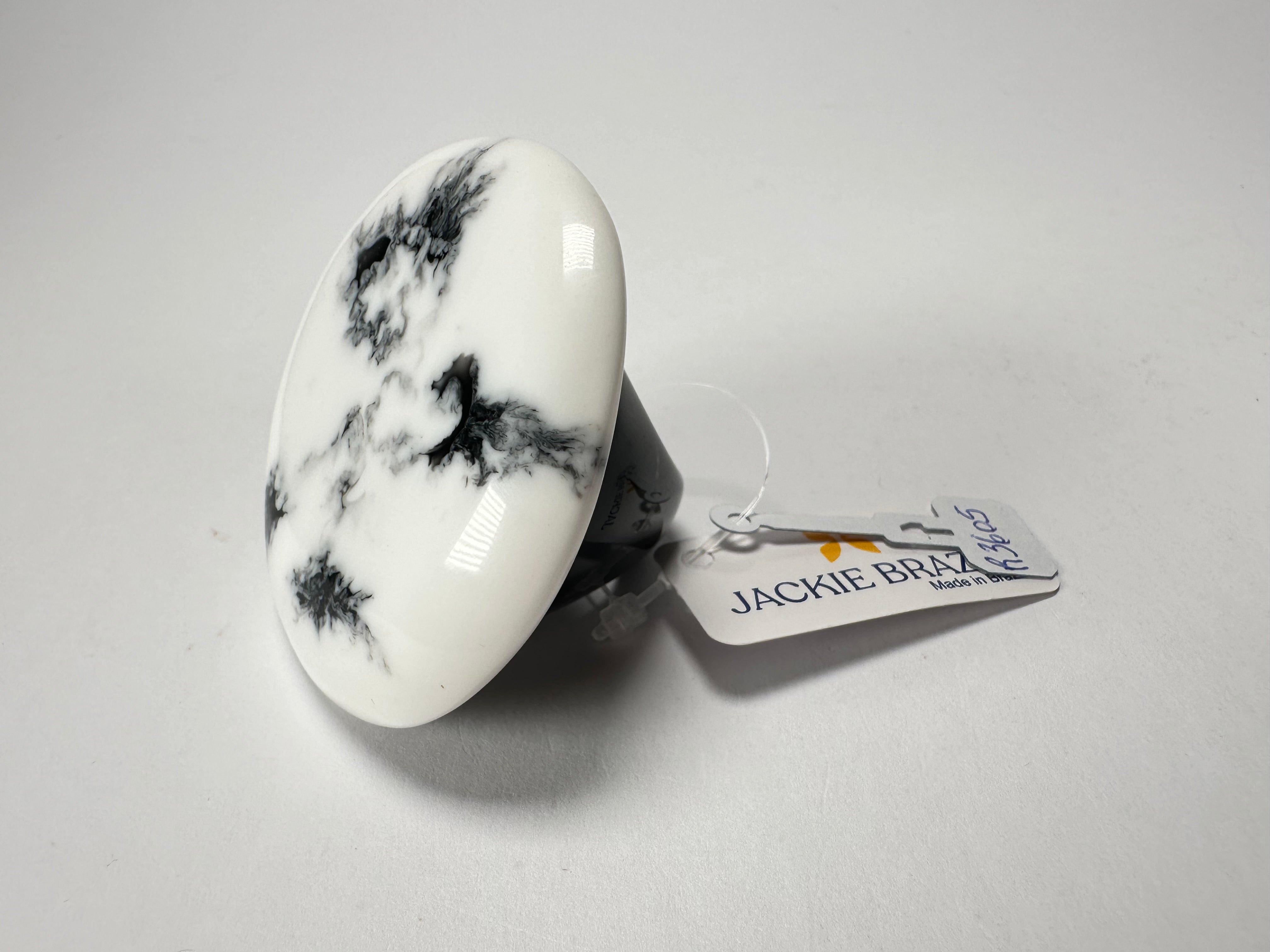 Jackie Brazil "Black & White Marble" Large Riverstone 40mm Ring ( R3605 ) Size UK - T / US-9.5