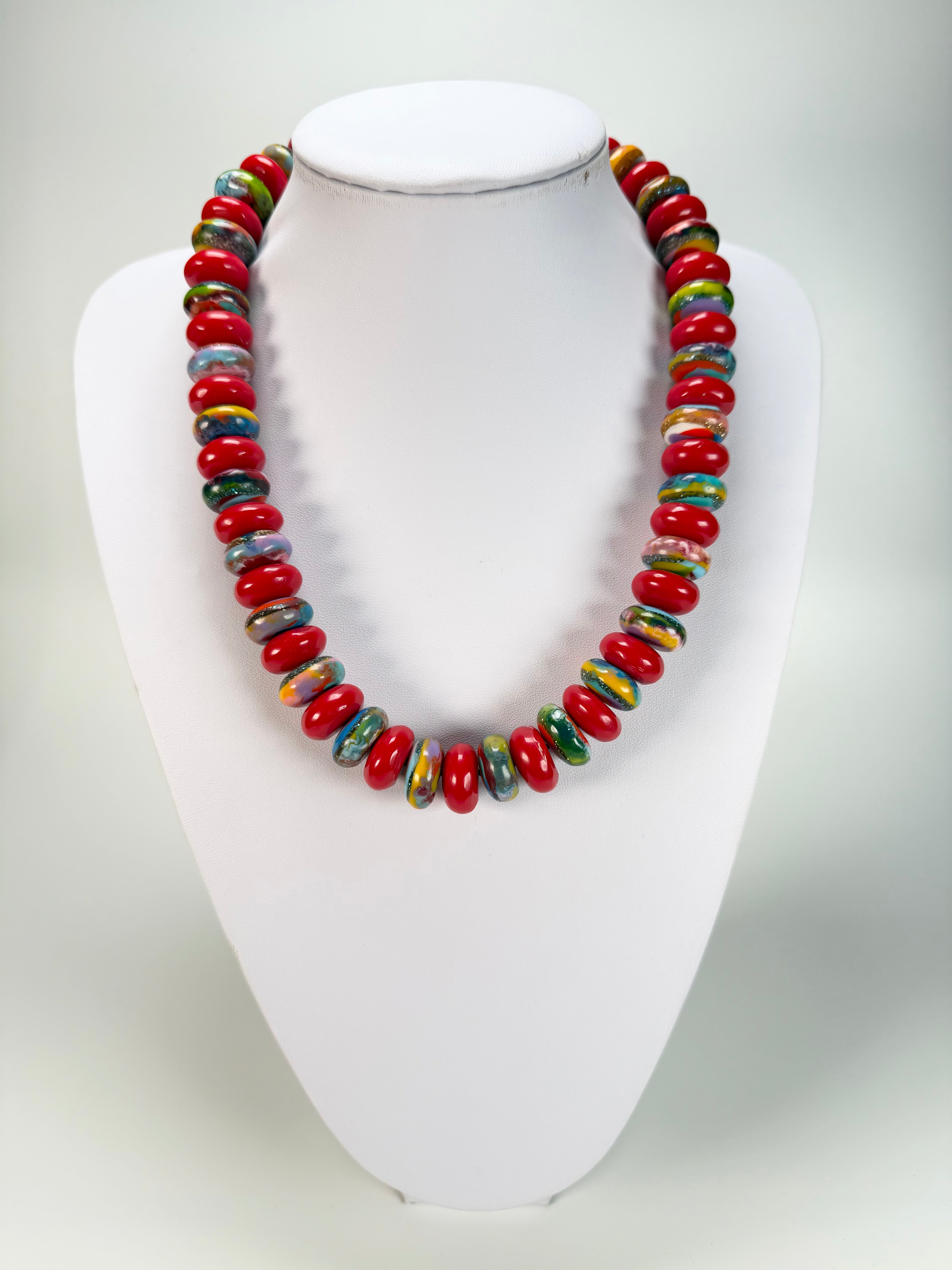 Jackie Brazil "Bela" Red Gloss & Kandinsky Resin Mini Wheels 50cm Necklace ( N0041 )