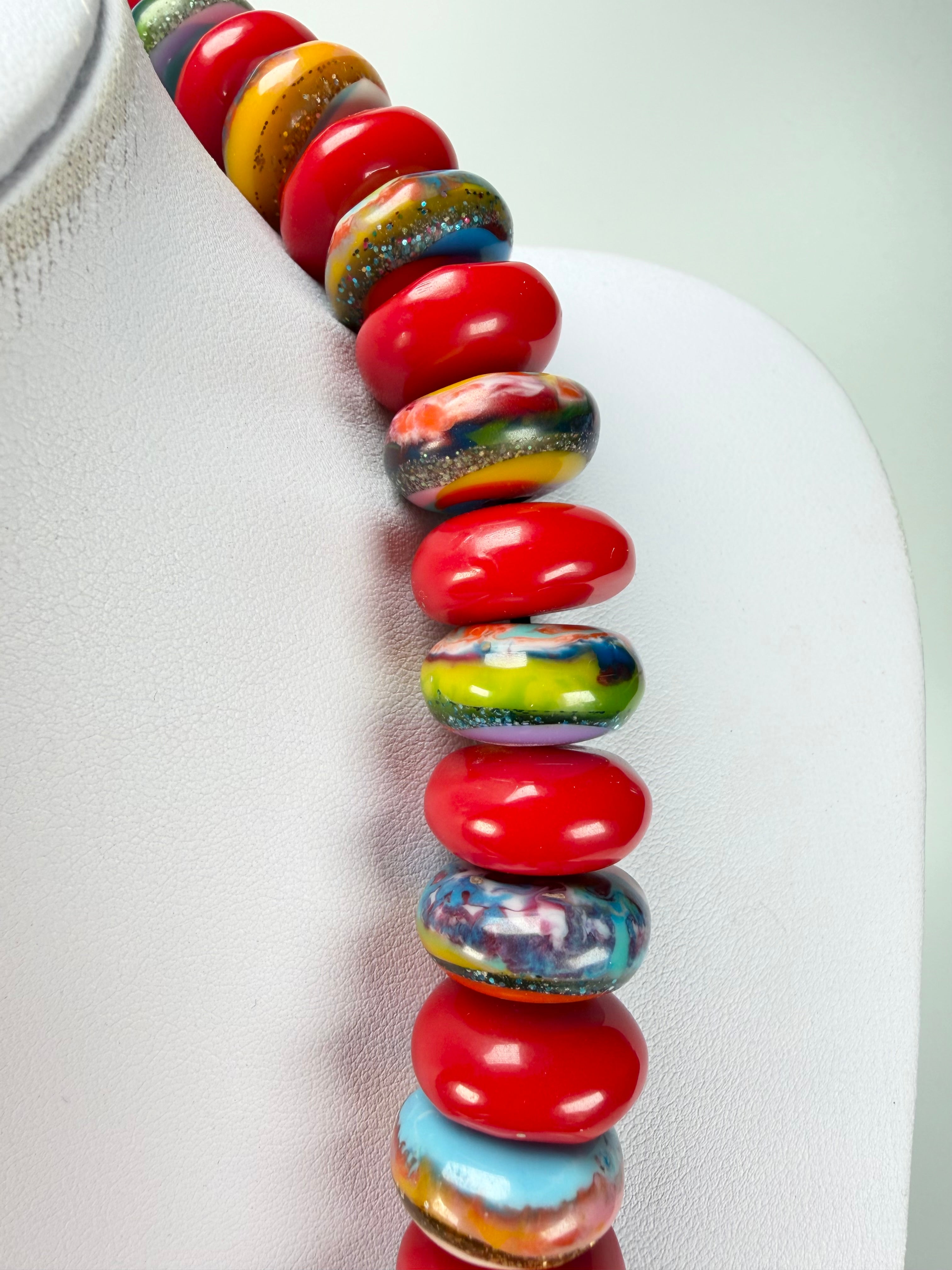 Jackie Brazil "Bela" Red Gloss & Kandinsky Resin Mini Wheels 50cm Necklace ( N0041 )