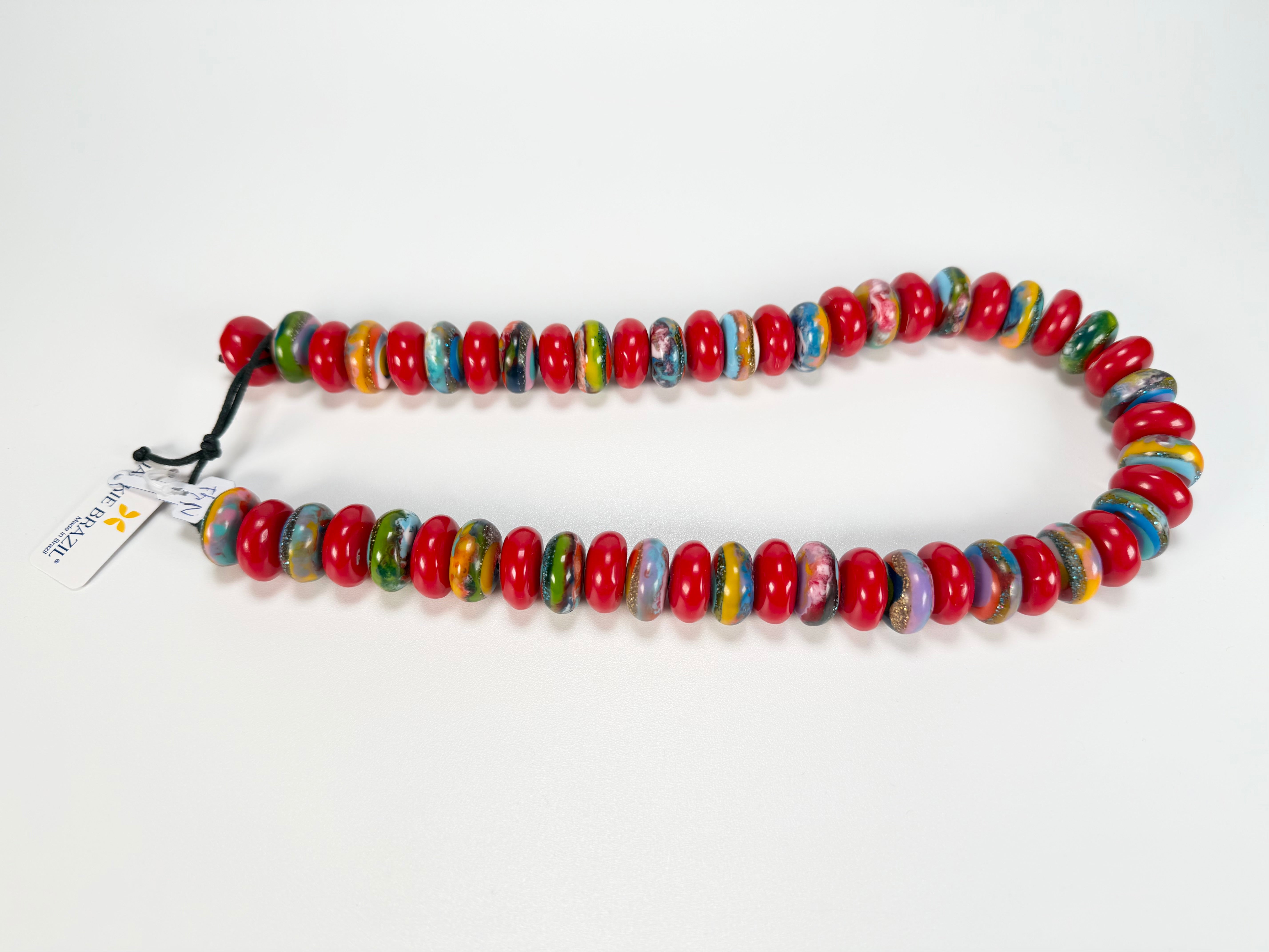 Jackie Brazil "Bela" Red Gloss & Kandinsky Resin Mini Wheels 50cm Necklace ( N0041 )
