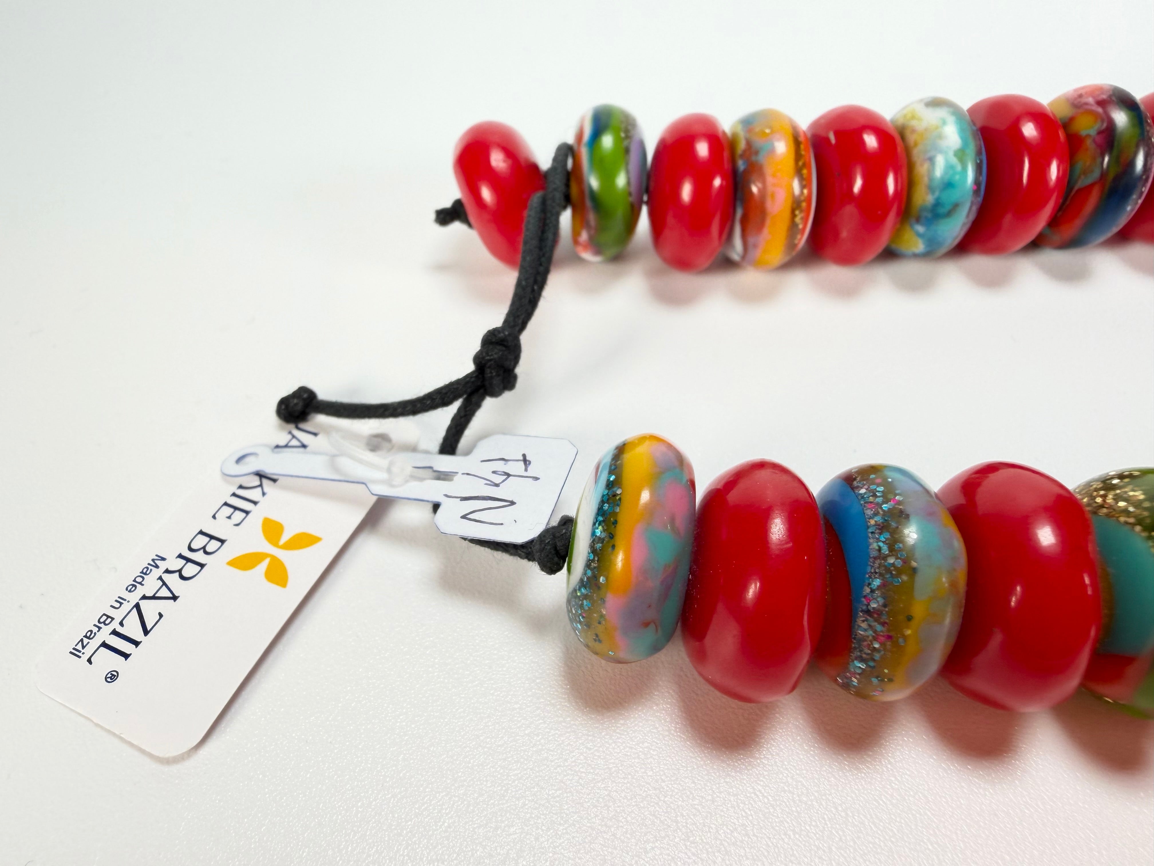 Jackie Brazil "Bela" Red Gloss & Kandinsky Resin Mini Wheels 50cm Necklace ( N0041 )