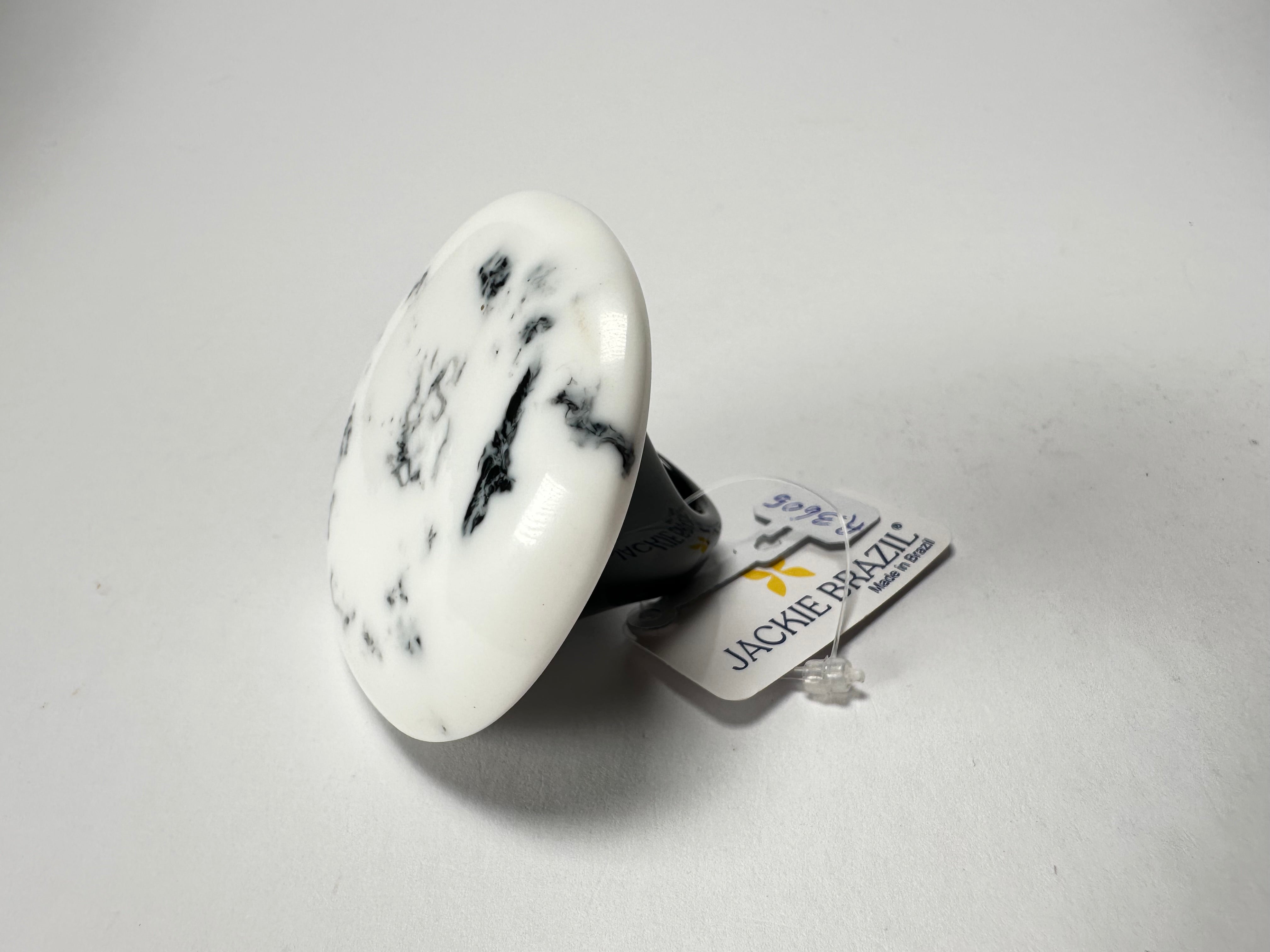 Jackie Brazil "Black & White Marble" Large Riverstone 40mm Ring ( R3605 ) Size UK - Z+1 / US-13