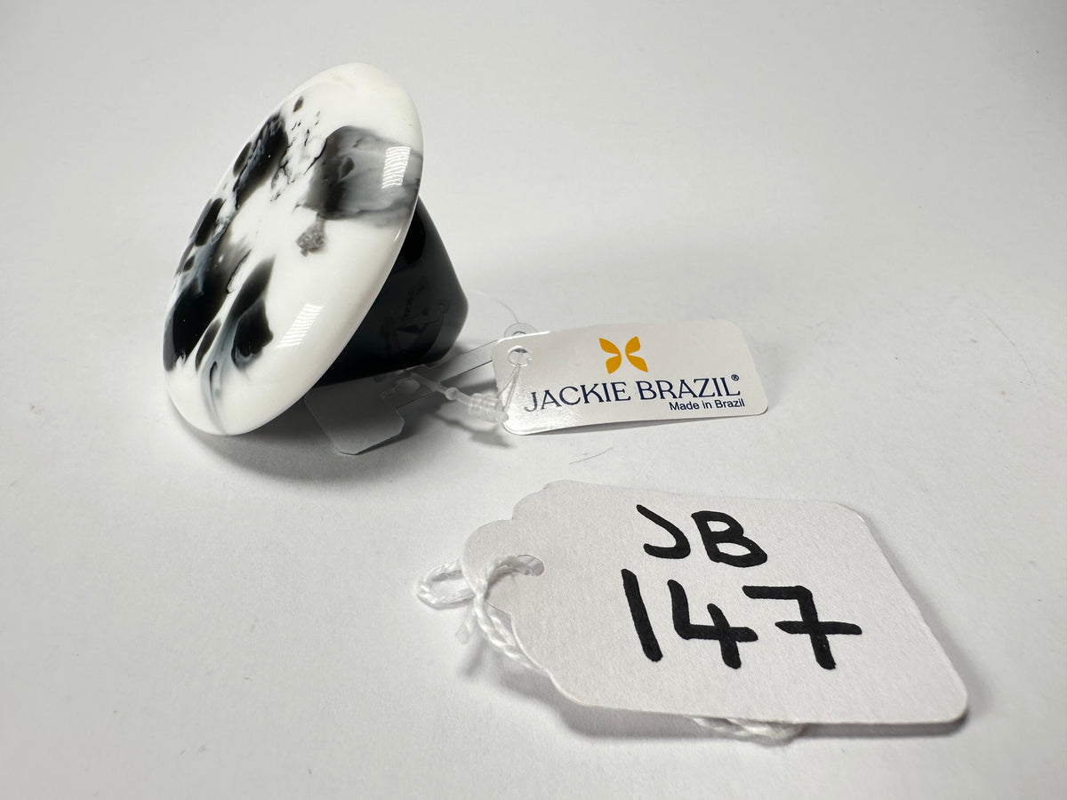 Jackie Brazil "Black & White Marble" Large Riverstone 40mm Ring ( R3605 ) Size UK - T / US-9