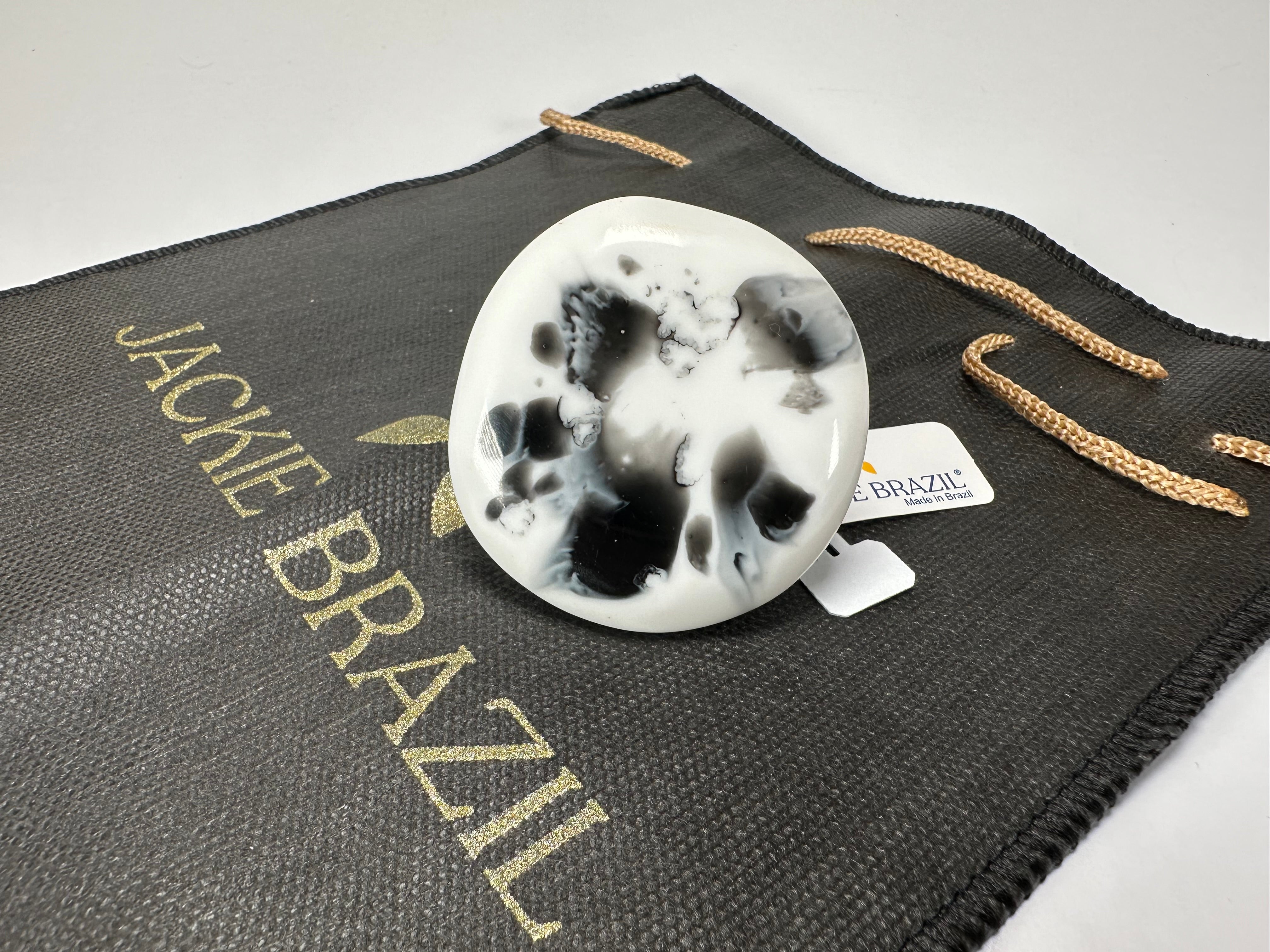 Jackie Brazil "Black & White Marble" Large Riverstone 40mm Ring ( R3605 ) Size UK - T / US-9