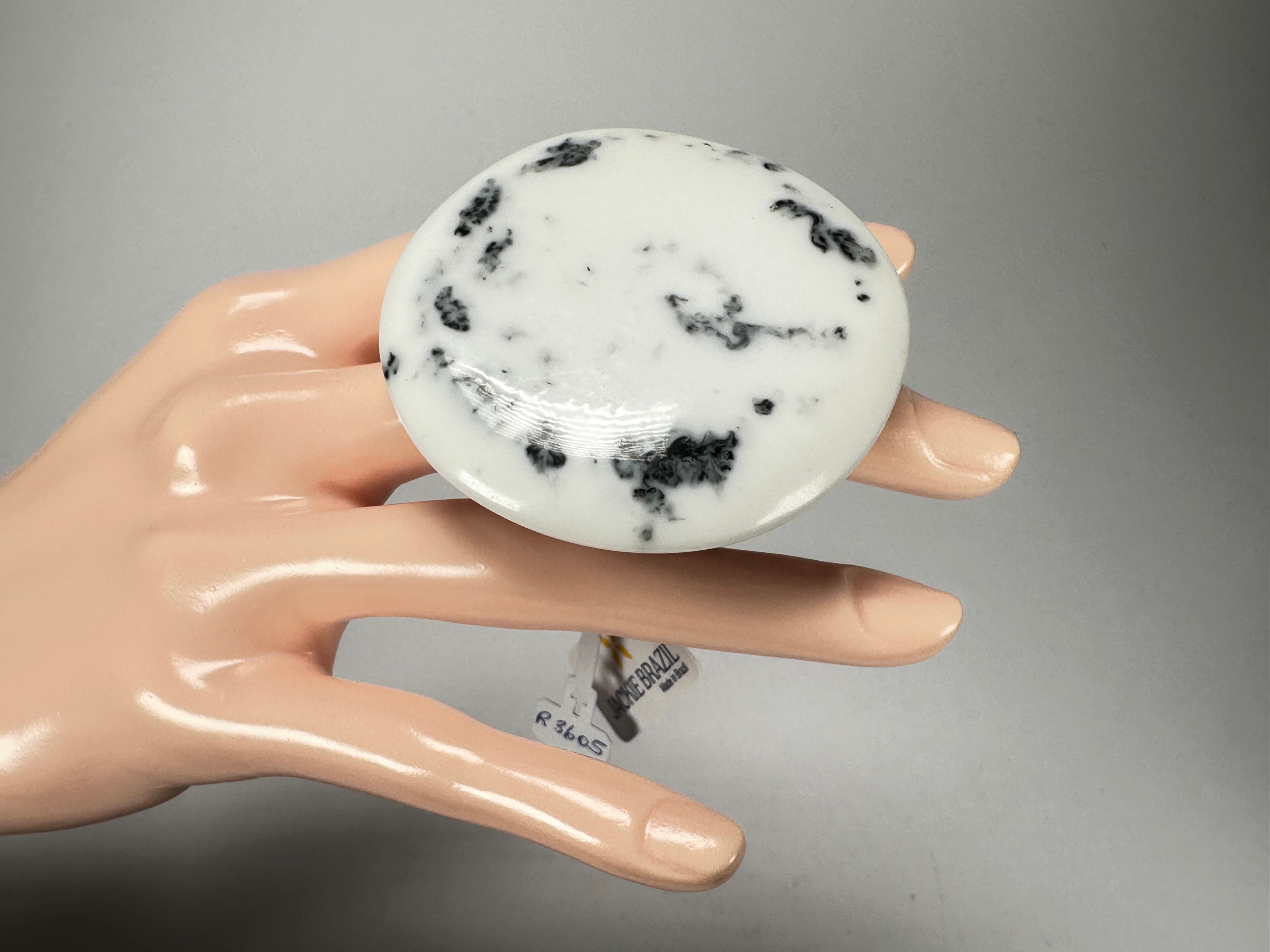 Jackie Brazil "Black & White Marble" Large Riverstone 40mm Ring ( R3605 ) Size UK - Z+1 / US- 13