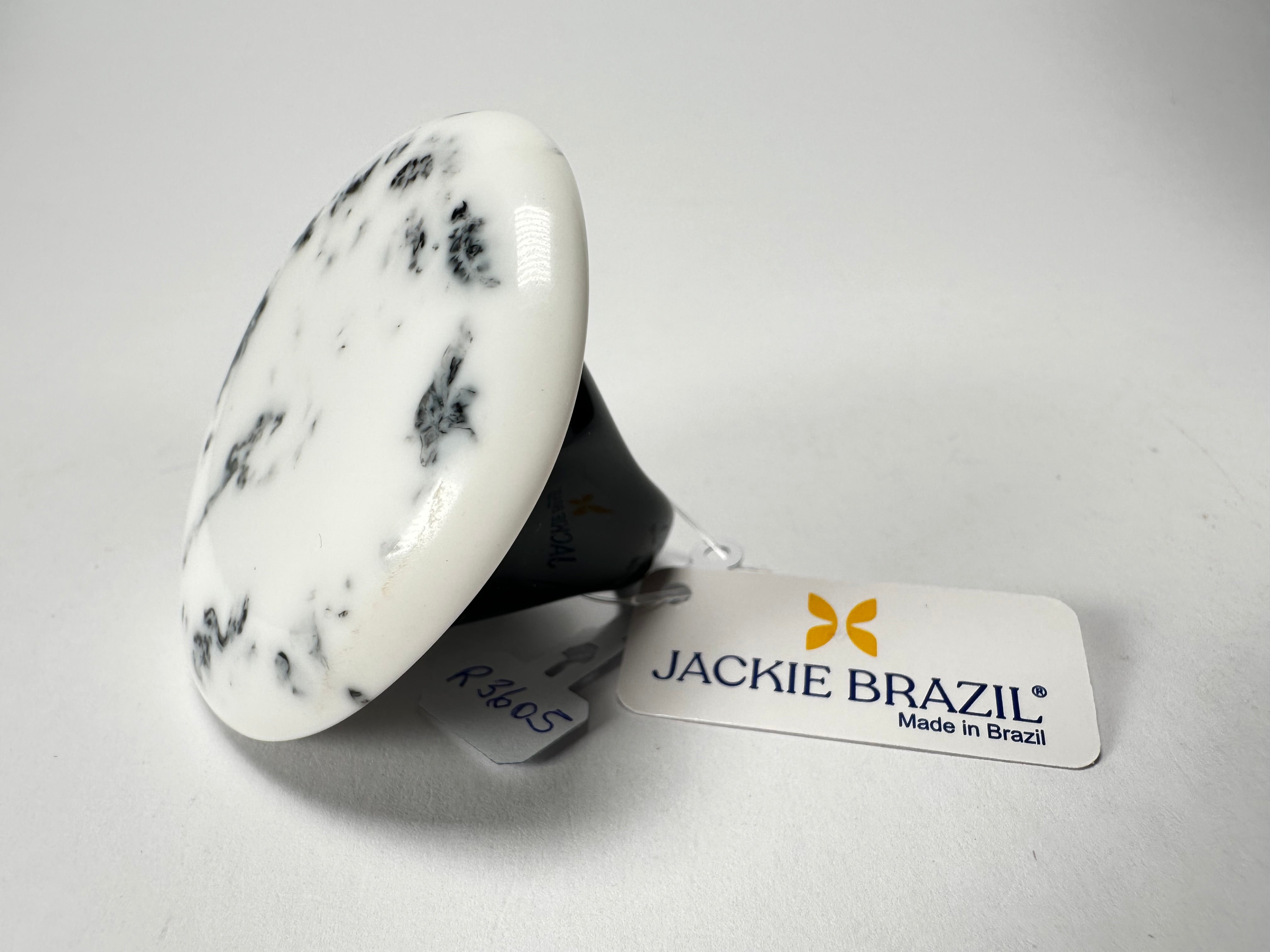 Jackie Brazil "Black & White Marble" Large Riverstone 40mm Ring ( R3605 ) Size UK - Z+1 / US- 13