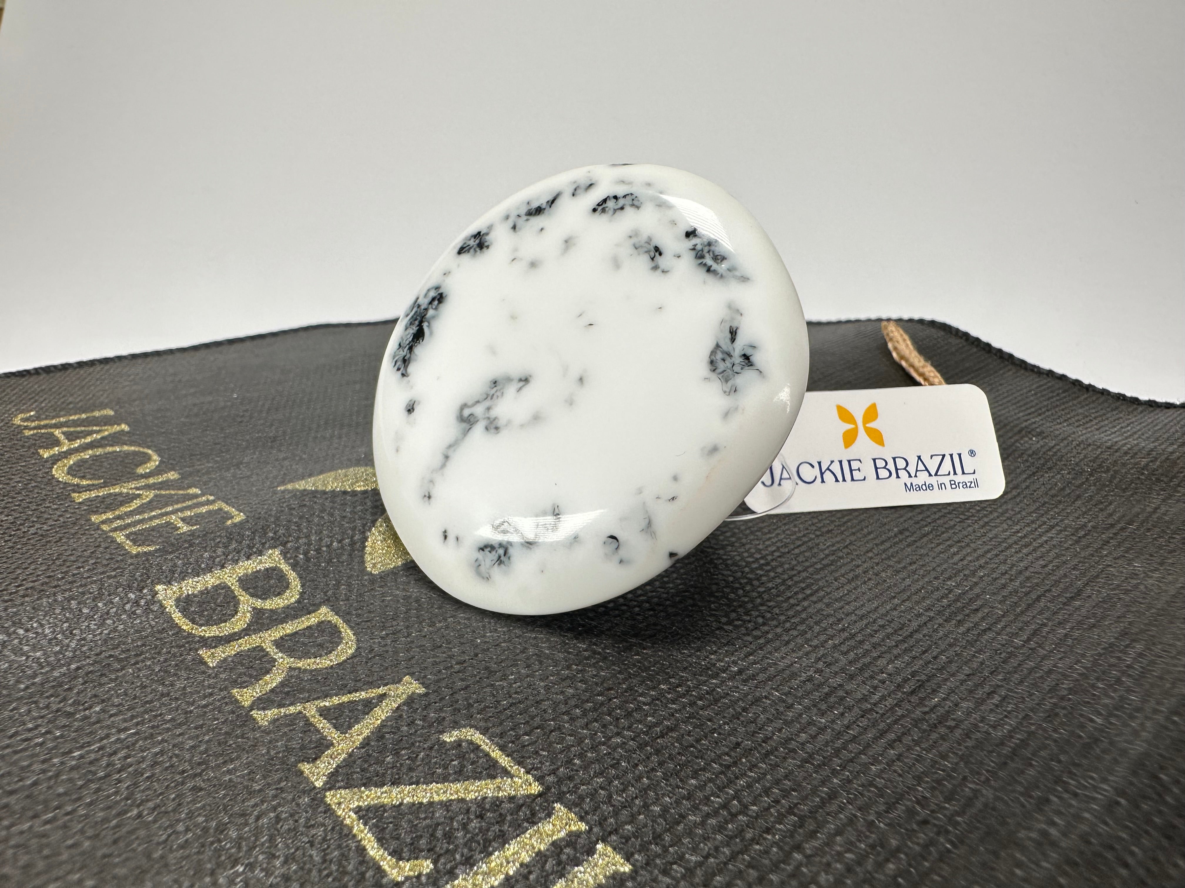 Jackie Brazil "Black & White Marble" Large Riverstone 40mm Ring ( R3605 ) Size UK - Z+1 / US- 13