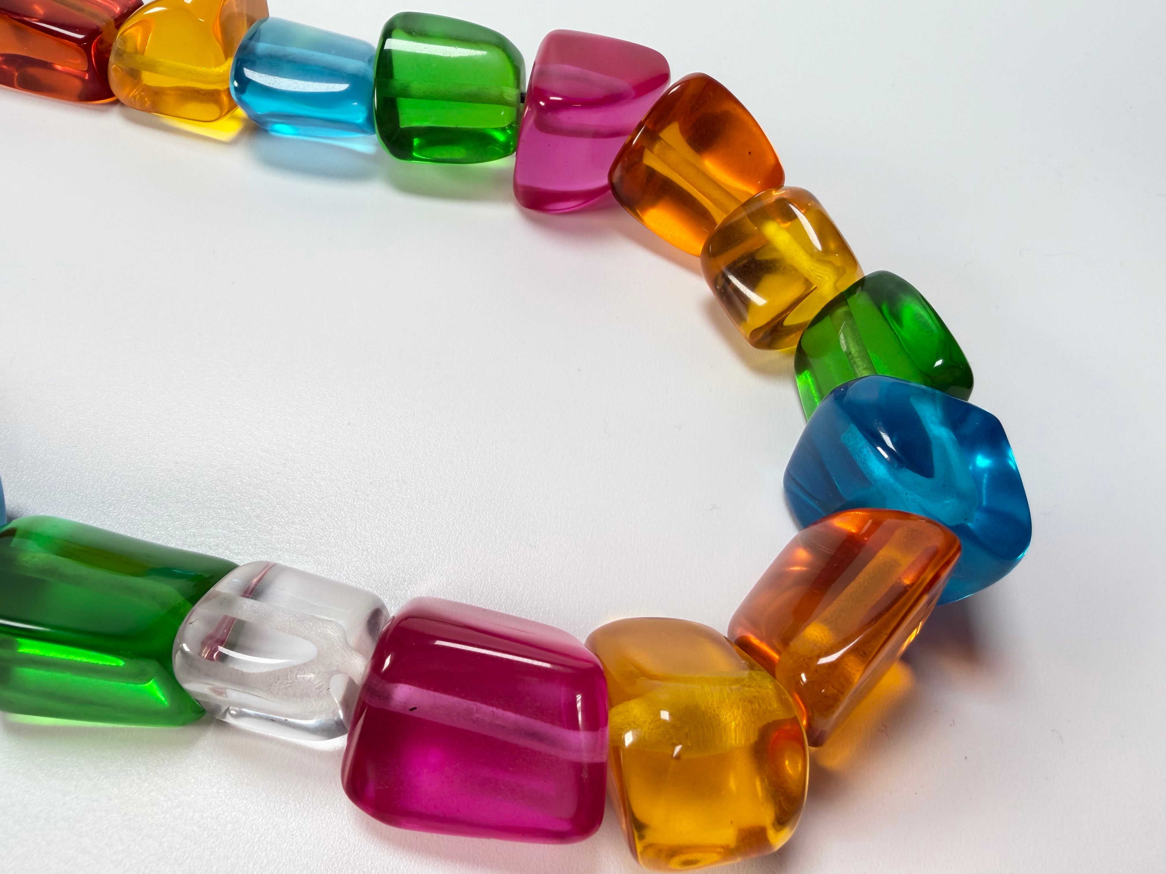 Jackie Brazil "Natural" Large Stones Carnaval Mix Long 90cm Resin Necklace ( N0425 )