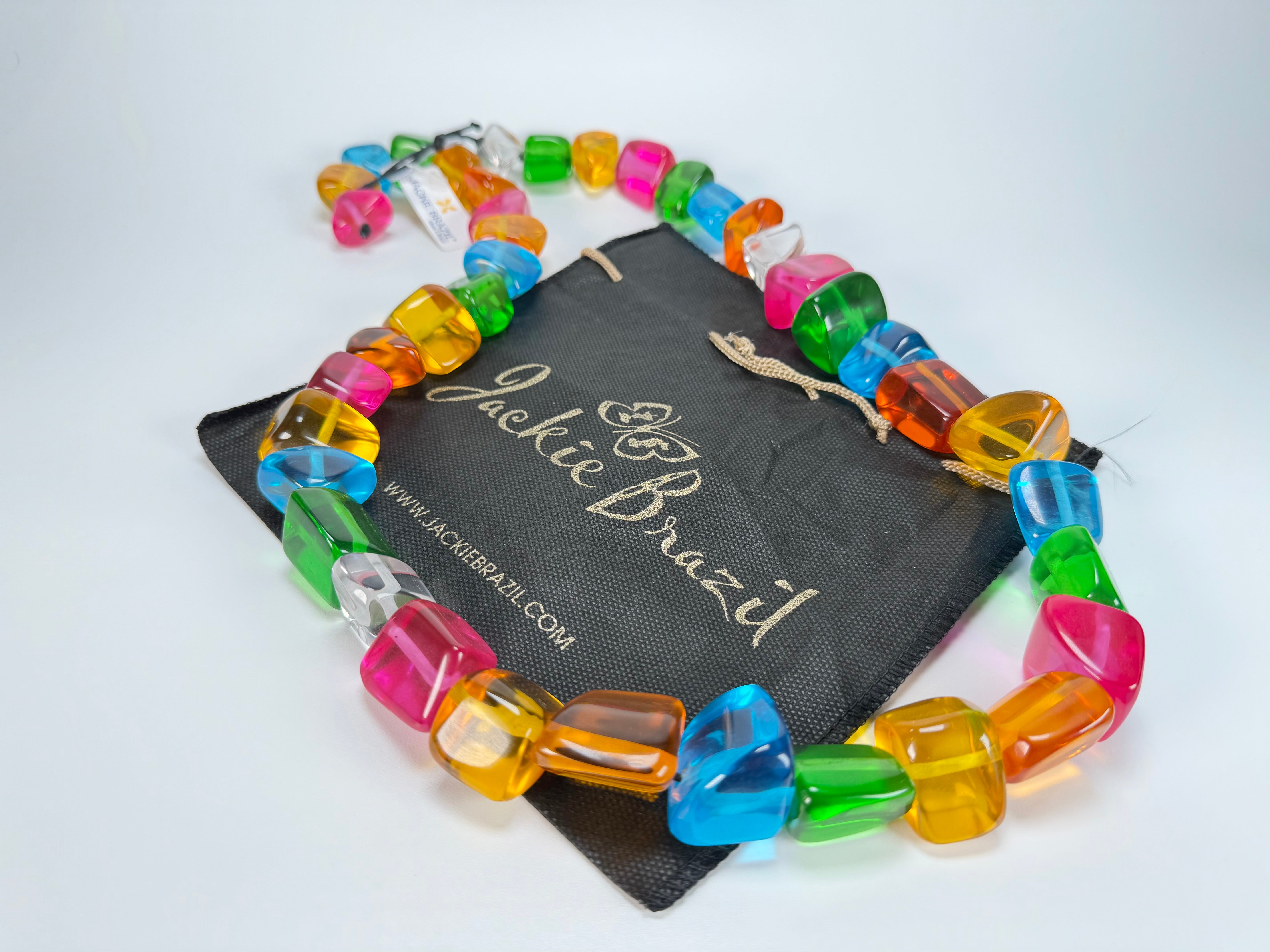 Jackie Brazil "Natural" Large Stones Carnaval Mix Long 90cm Resin Necklace ( N0425 )