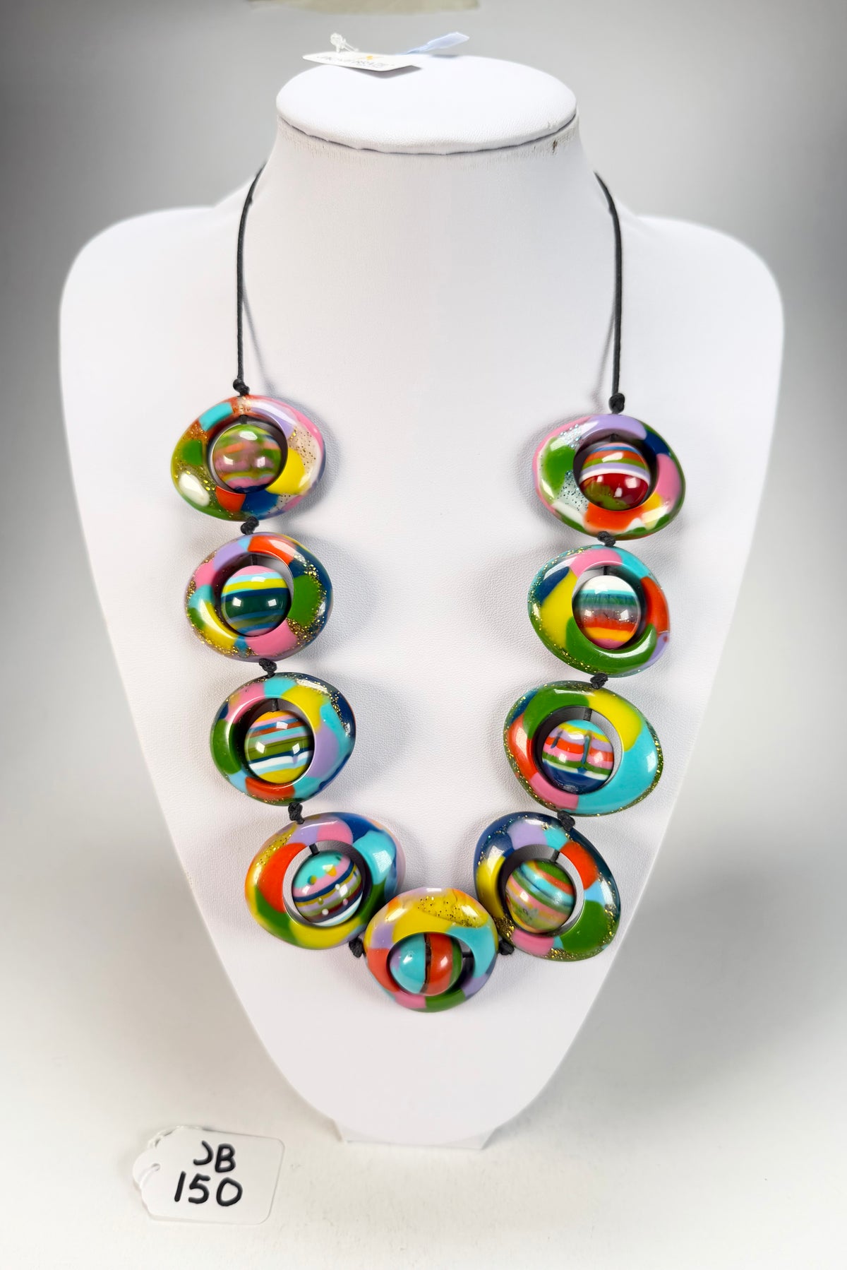 Jackie Brazil "Saturn" Kandinsky Disc & Ball On String Short 50cm Necklace ( N0051 )