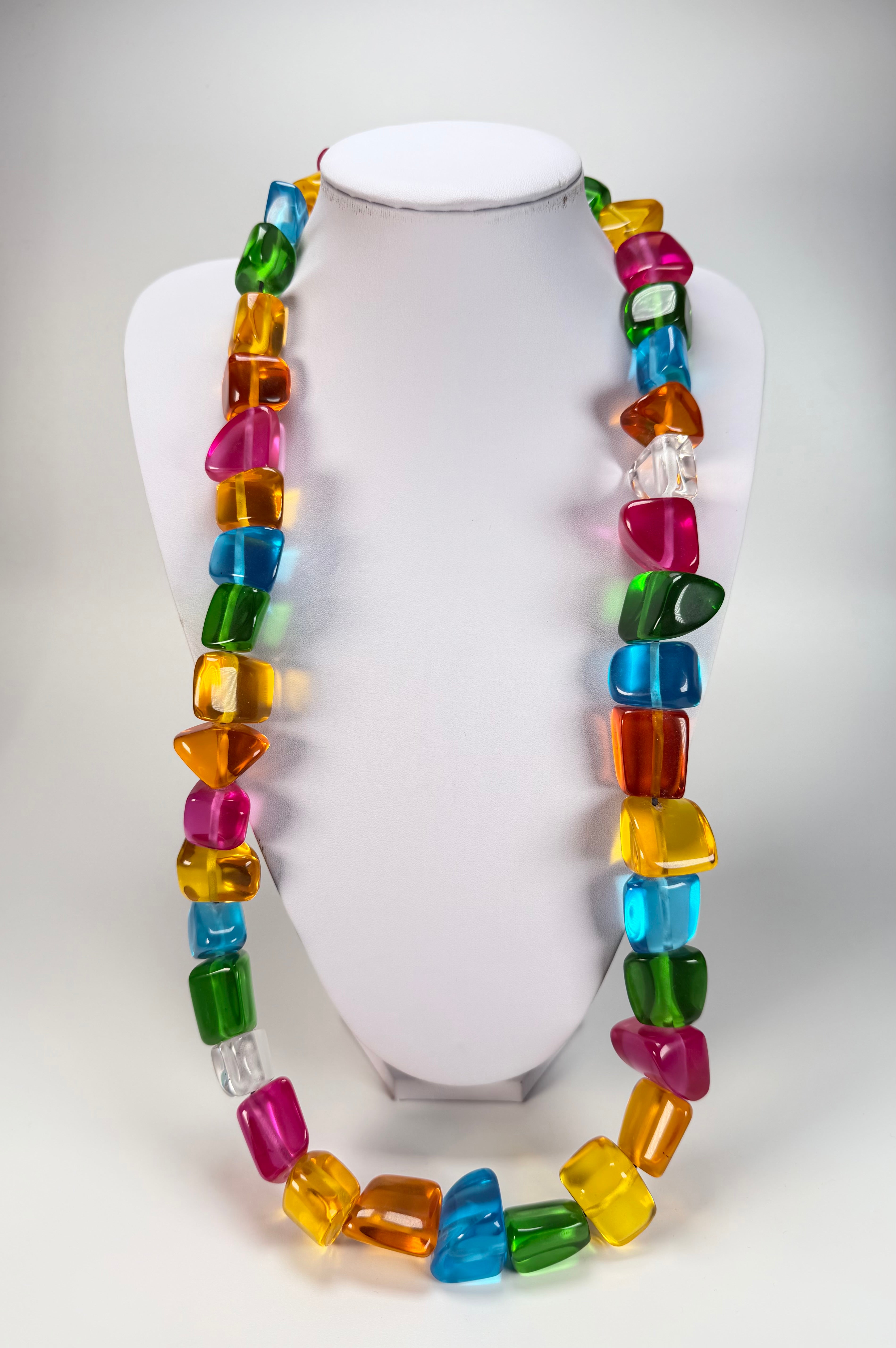 Jackie Brazil "Natural" Large Stones Carnaval Mix Long 90cm Resin Necklace ( N0425 )