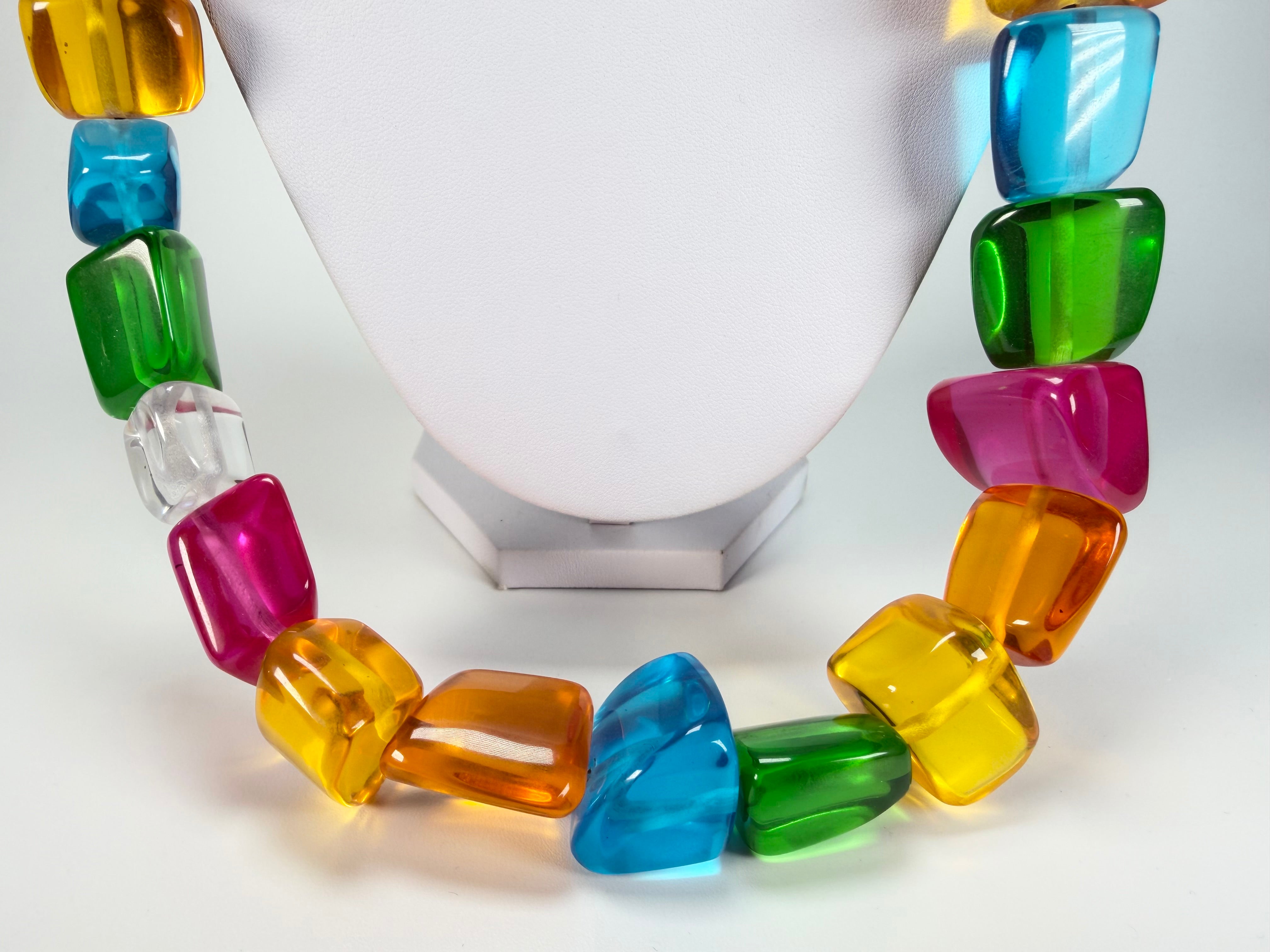 Jackie Brazil "Natural" Large Stones Carnaval Mix Long 90cm Resin Necklace ( N0425 )