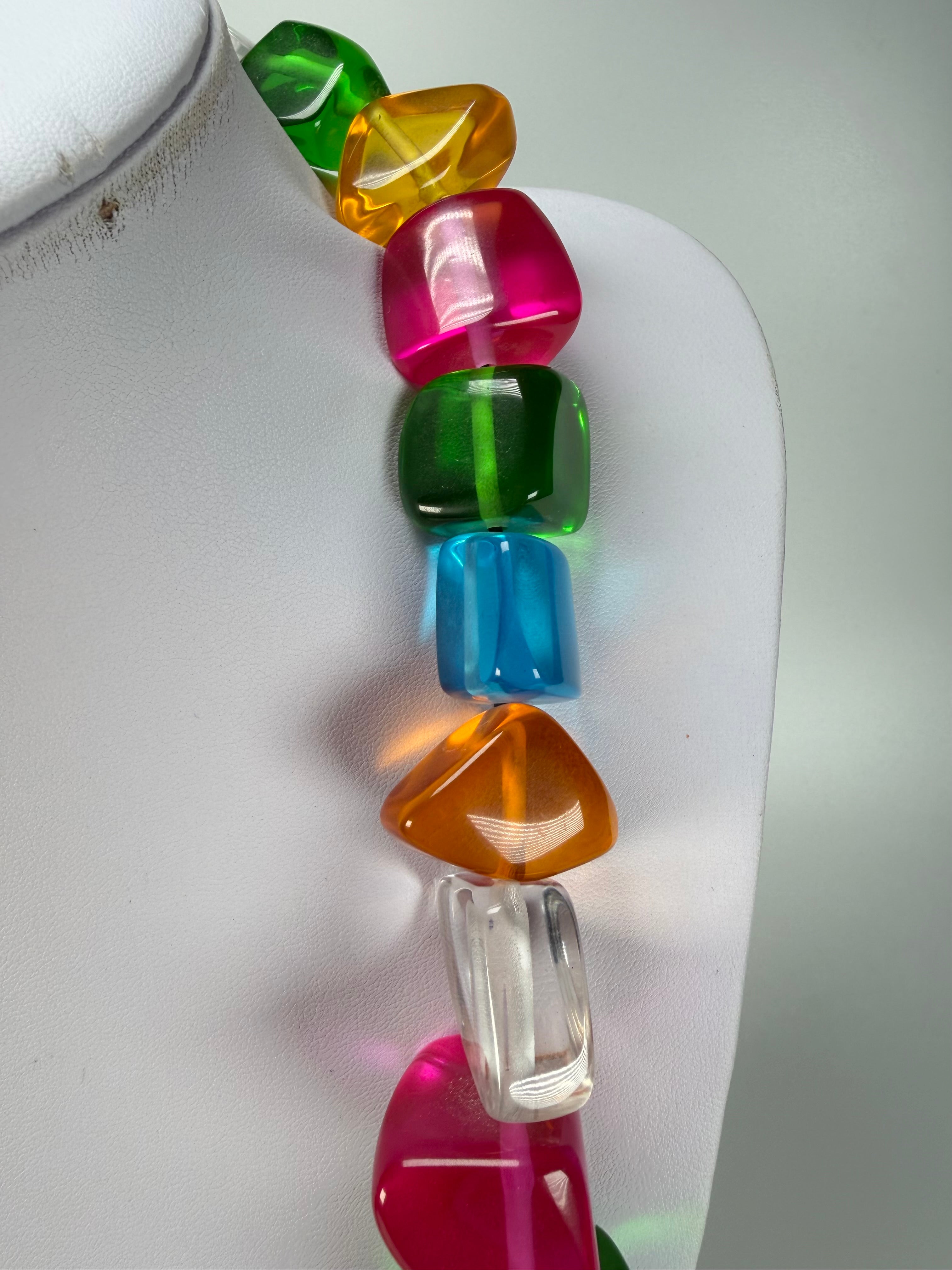 Jackie Brazil "Natural" Large Stones Carnaval Mix Long 90cm Resin Necklace ( N0425 )