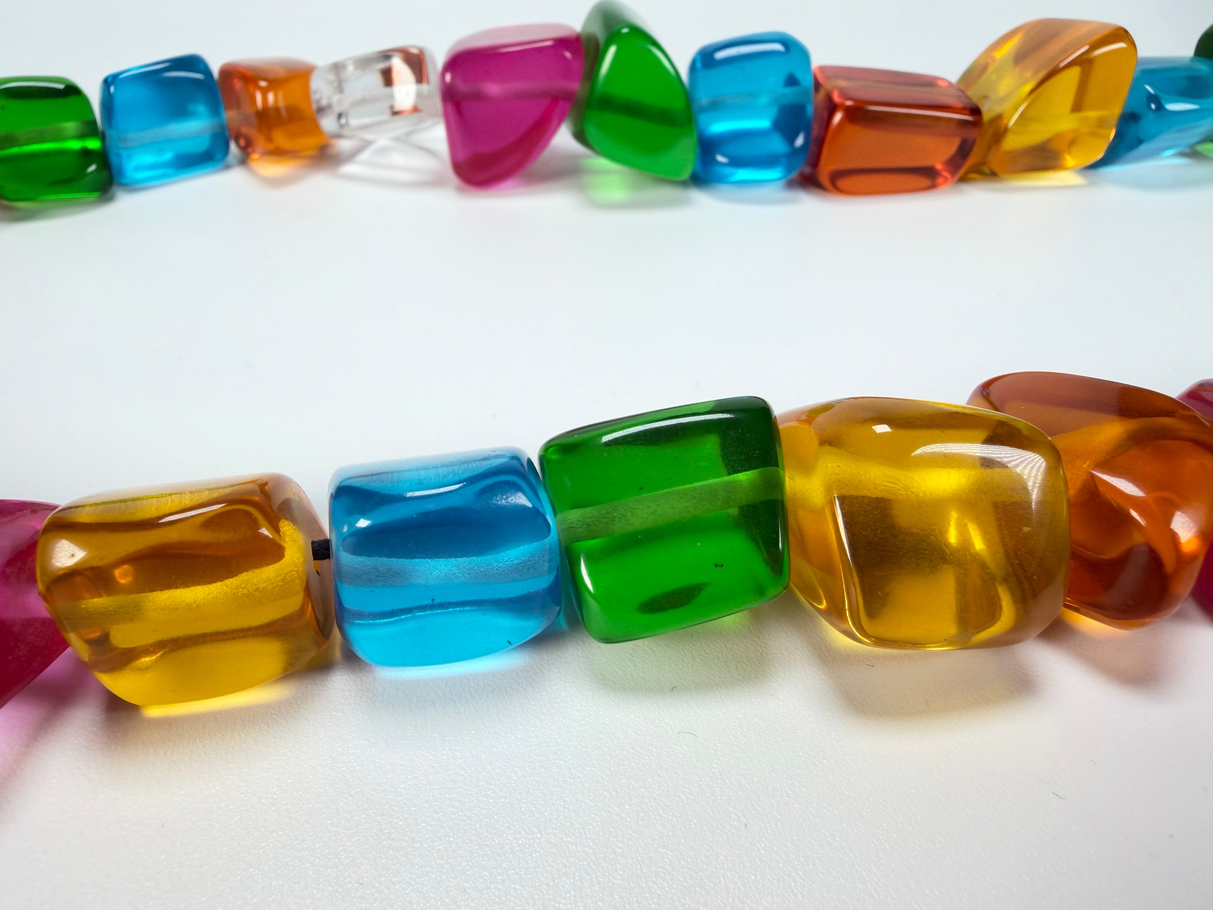 Jackie Brazil "Natural" Large Stones Carnaval Mix Long 90cm Resin Necklace ( N0425 )