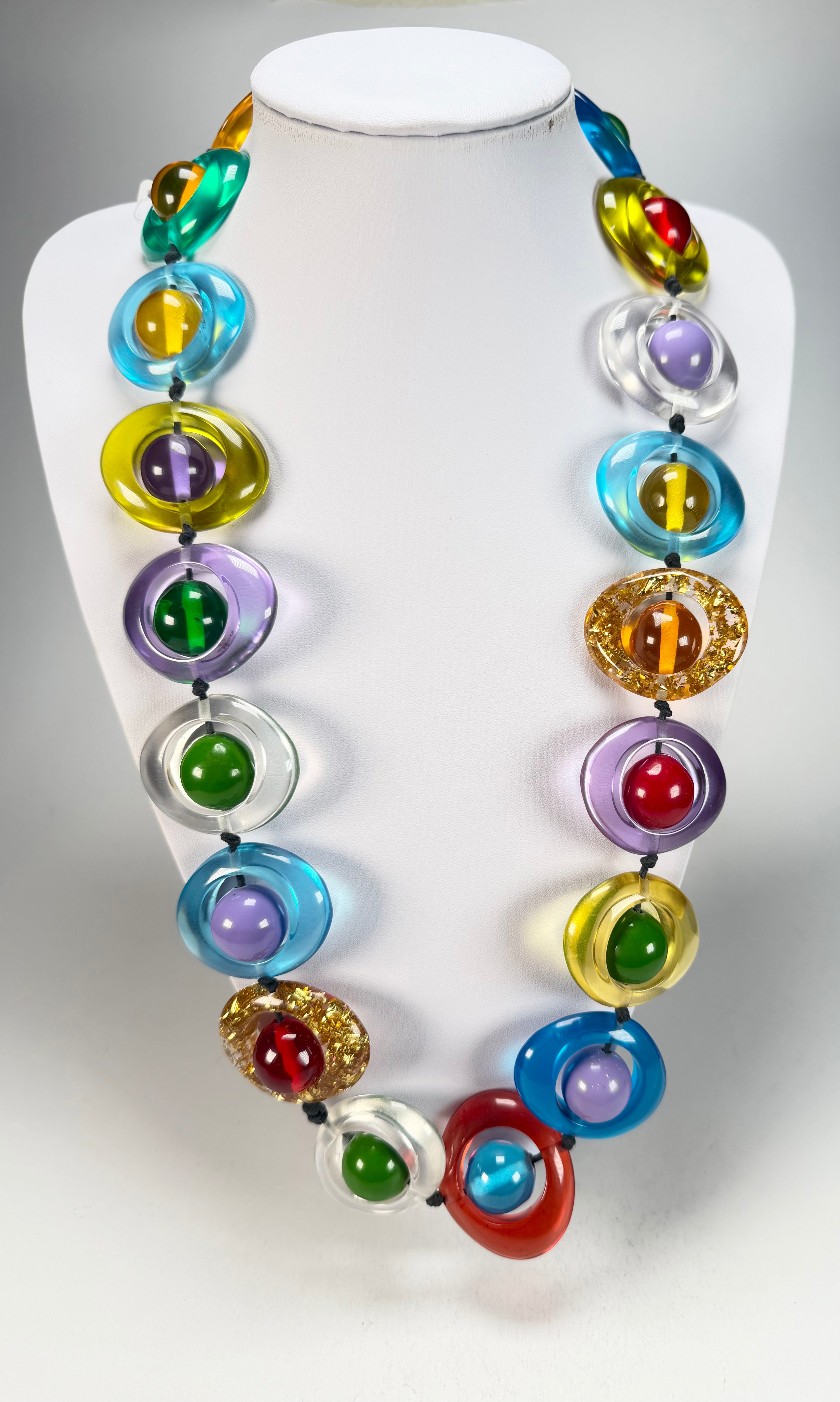 Jackie Brazil "Saturn" Transparent Summer Mix Disc & Ball Long 75cm Necklace ( N0052 )