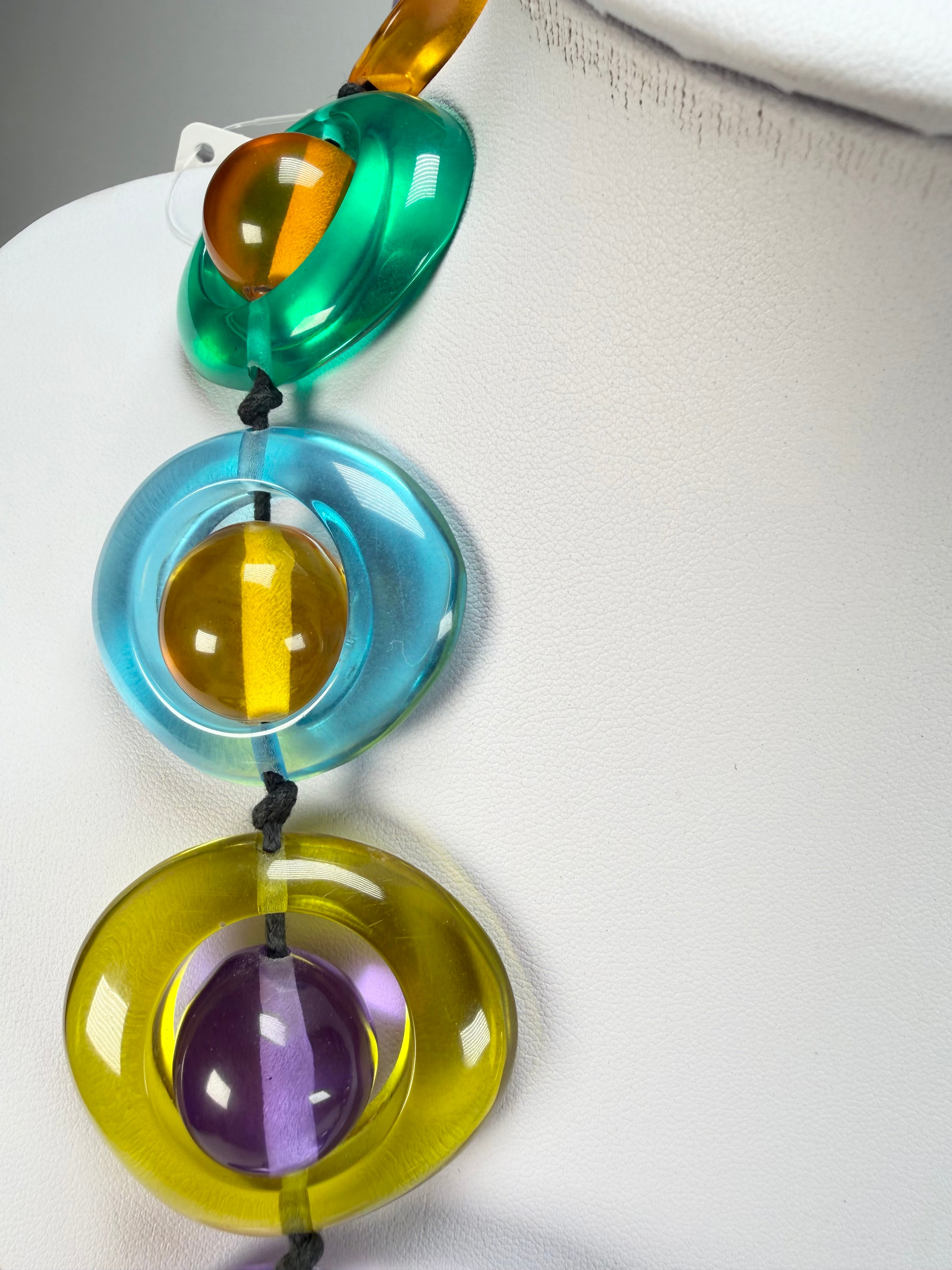 Jackie Brazil "Saturn" Transparent Summer Mix Disc & Ball Long 75cm Necklace ( N0052 )