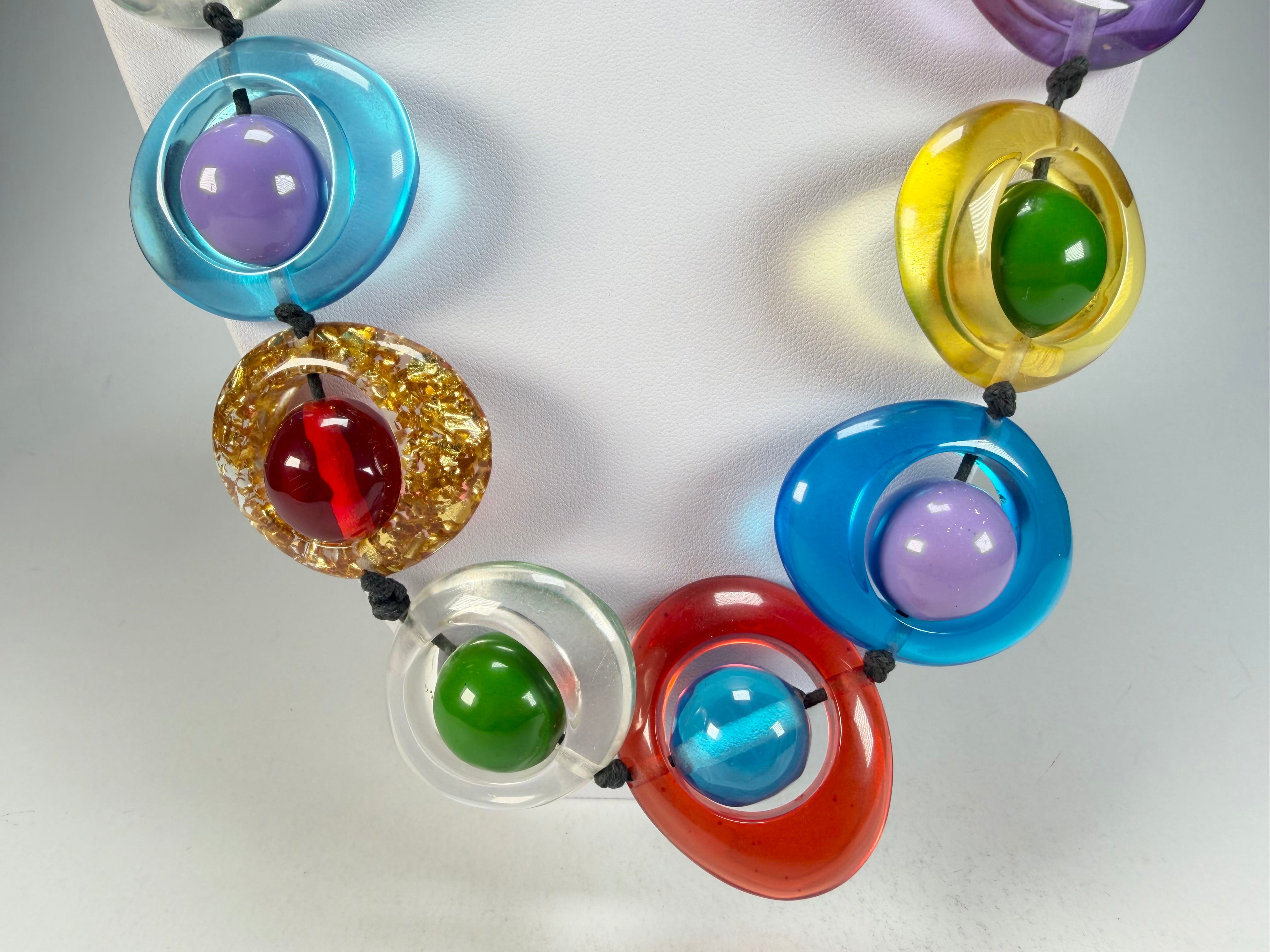 Jackie Brazil "Saturn" Transparent Summer Mix Disc & Ball Long 75cm Necklace ( N0052 )