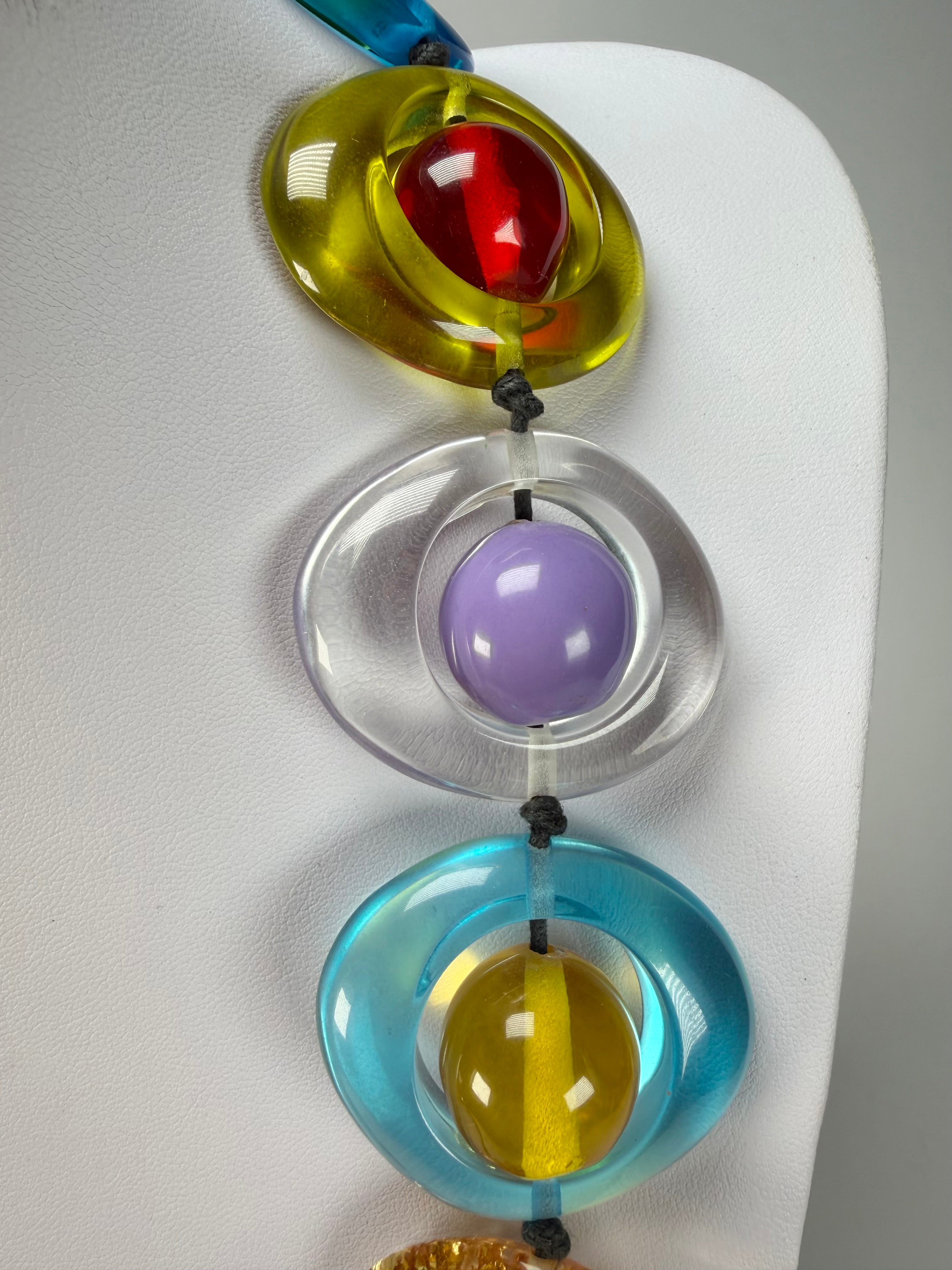 Jackie Brazil "Saturn" Transparent Summer Mix Disc & Ball Long 75cm Necklace ( N0052 )