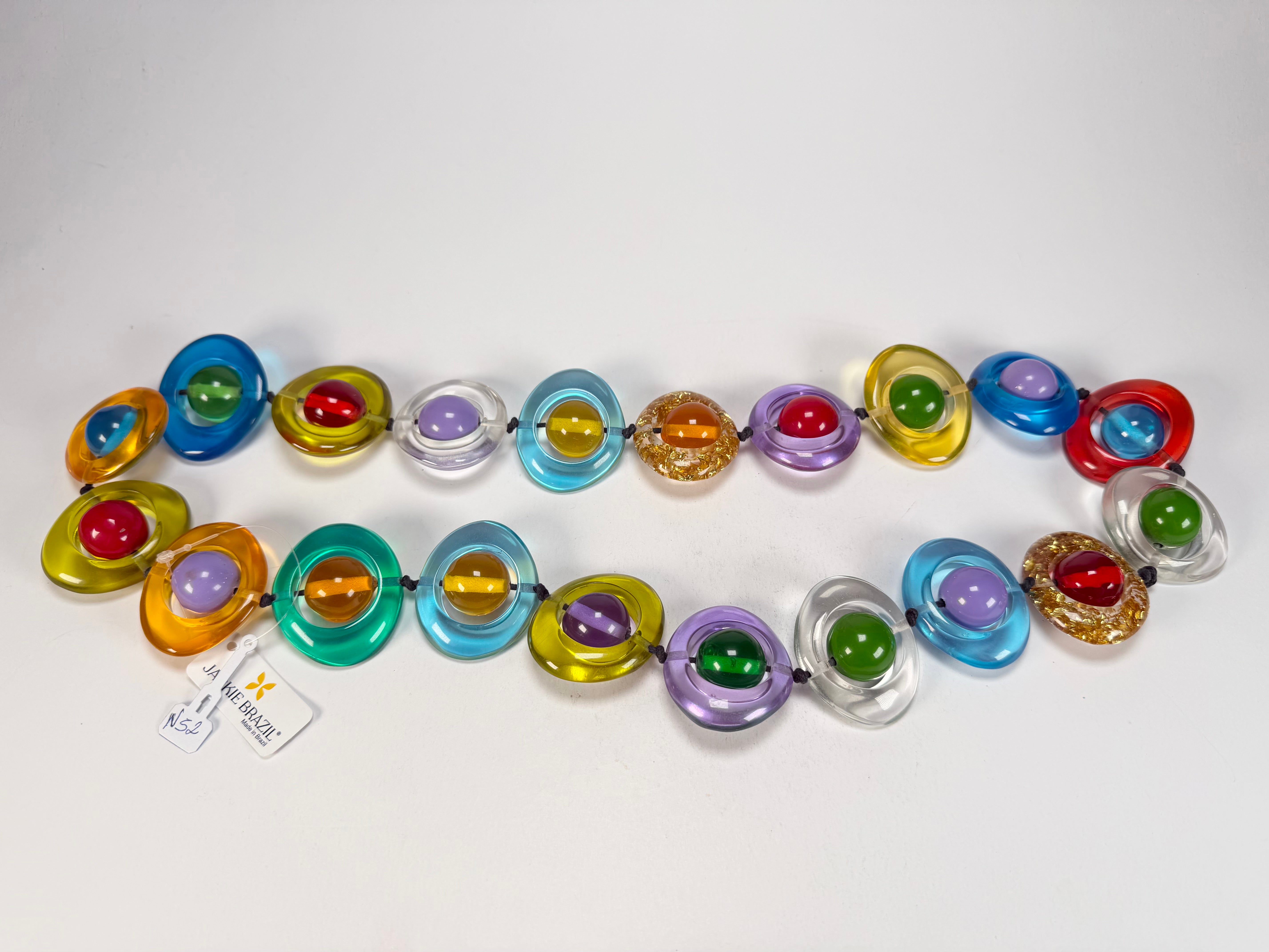 Jackie Brazil "Saturn" Transparent Summer Mix Disc & Ball Long 75cm Necklace ( N0052 )