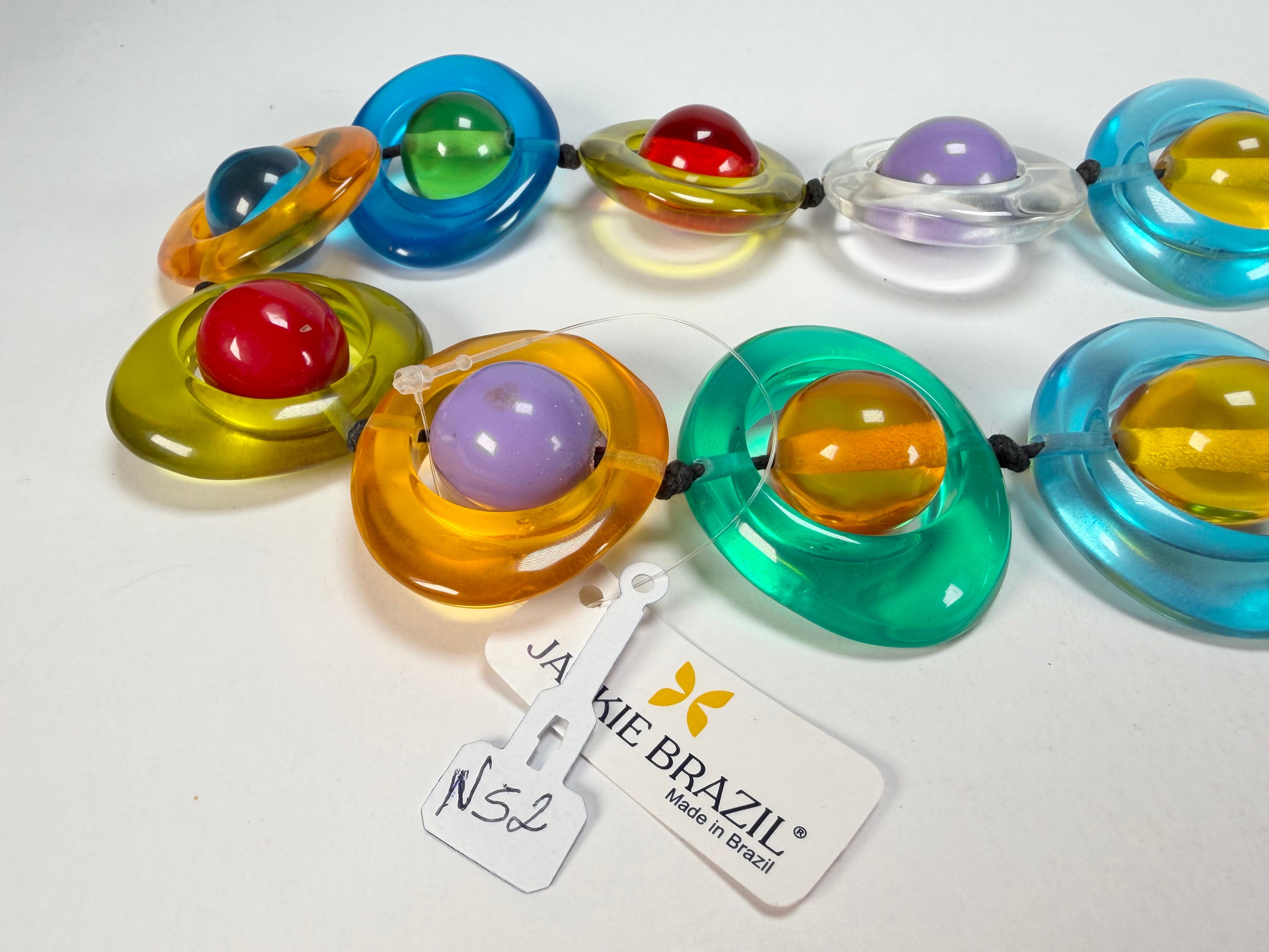 Jackie Brazil "Saturn" Transparent Summer Mix Disc & Ball Long 75cm Necklace ( N0052 )