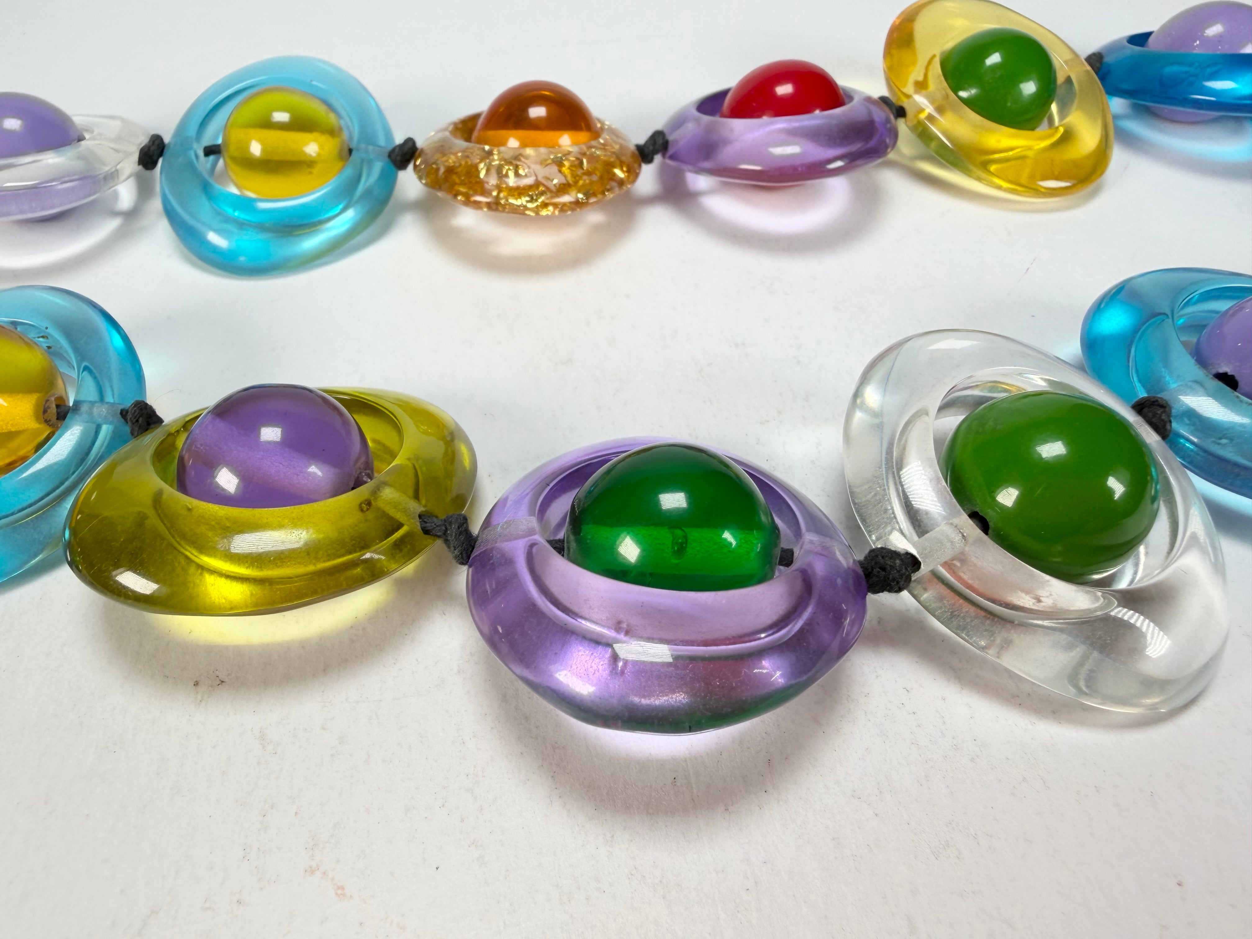 Jackie Brazil "Saturn" Transparent Summer Mix Disc & Ball Long 75cm Necklace ( N0052 )