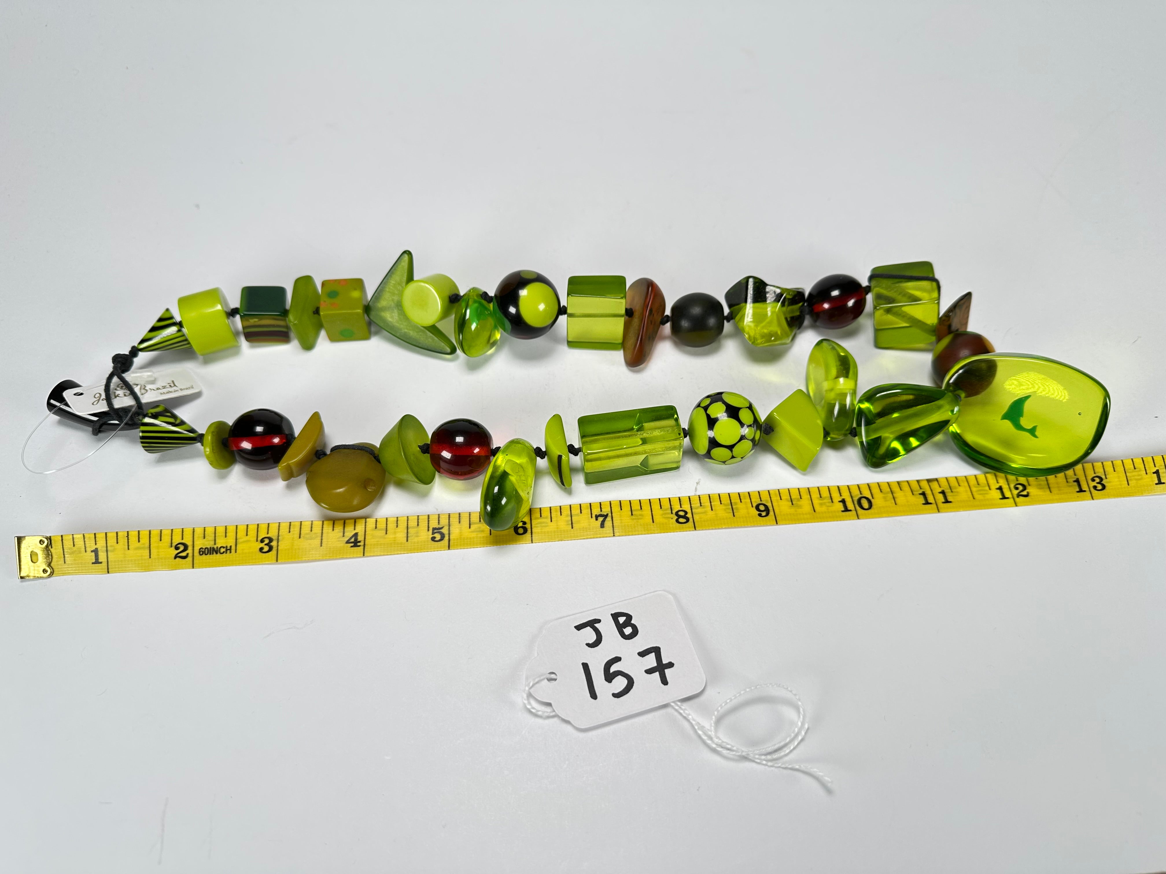 Jackie Brazil "Indiana" Light Green Multi-Bead Medium Resin 70cm Necklace ( N0033 )