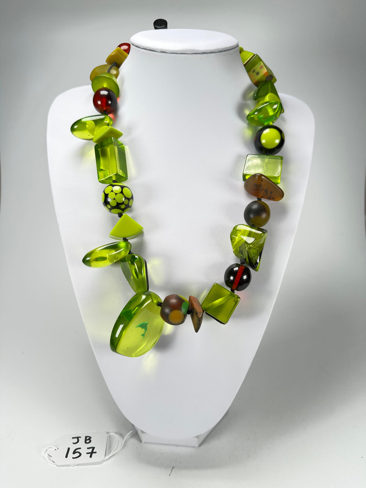 Jackie Brazil "Indiana" Light Green Multi-Bead Medium Resin 70cm Necklace ( N0033 )