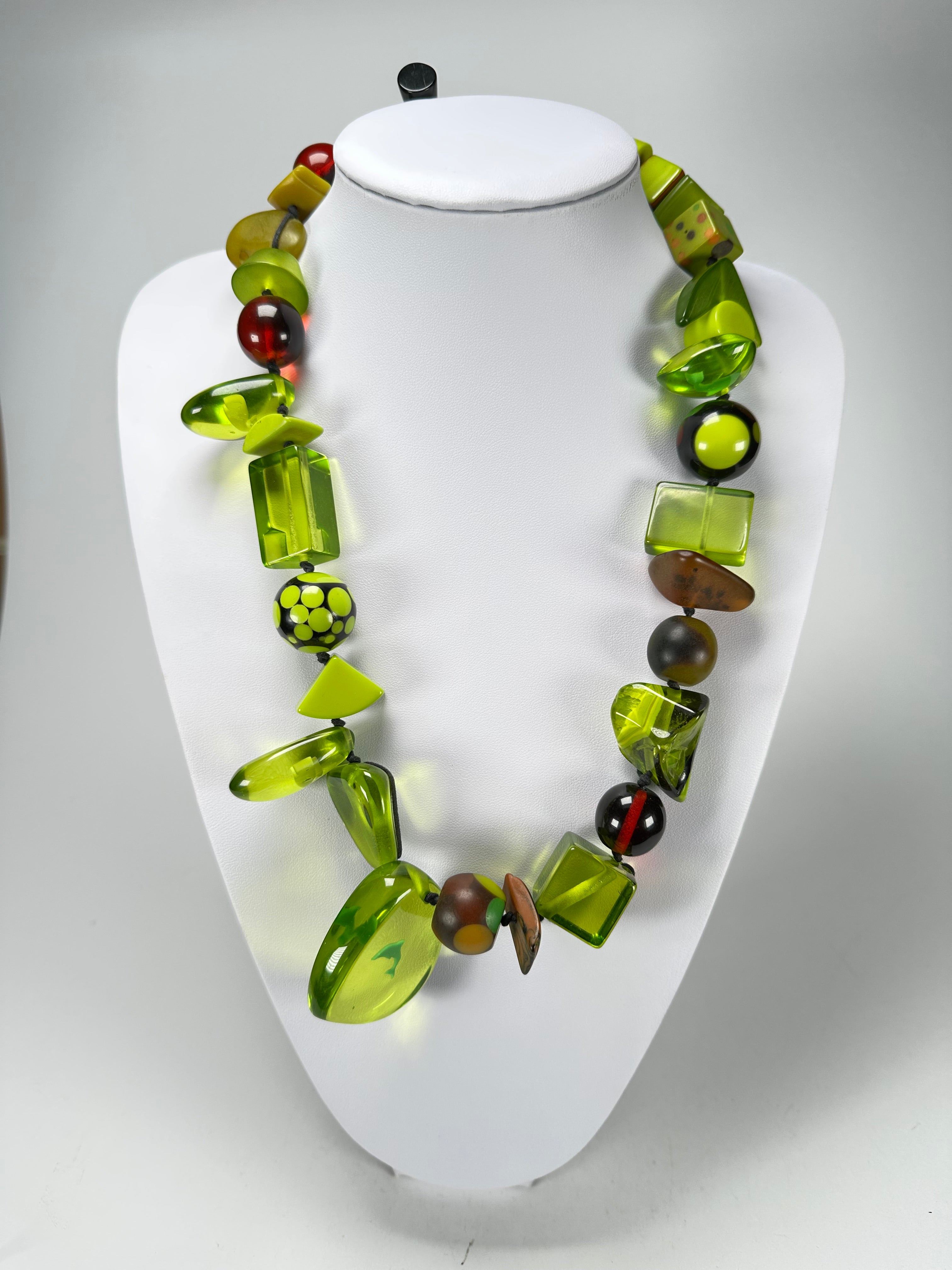 Jackie Brazil "Indiana" Light Green Multi-Bead Medium Resin 70cm Necklace ( N0033 )