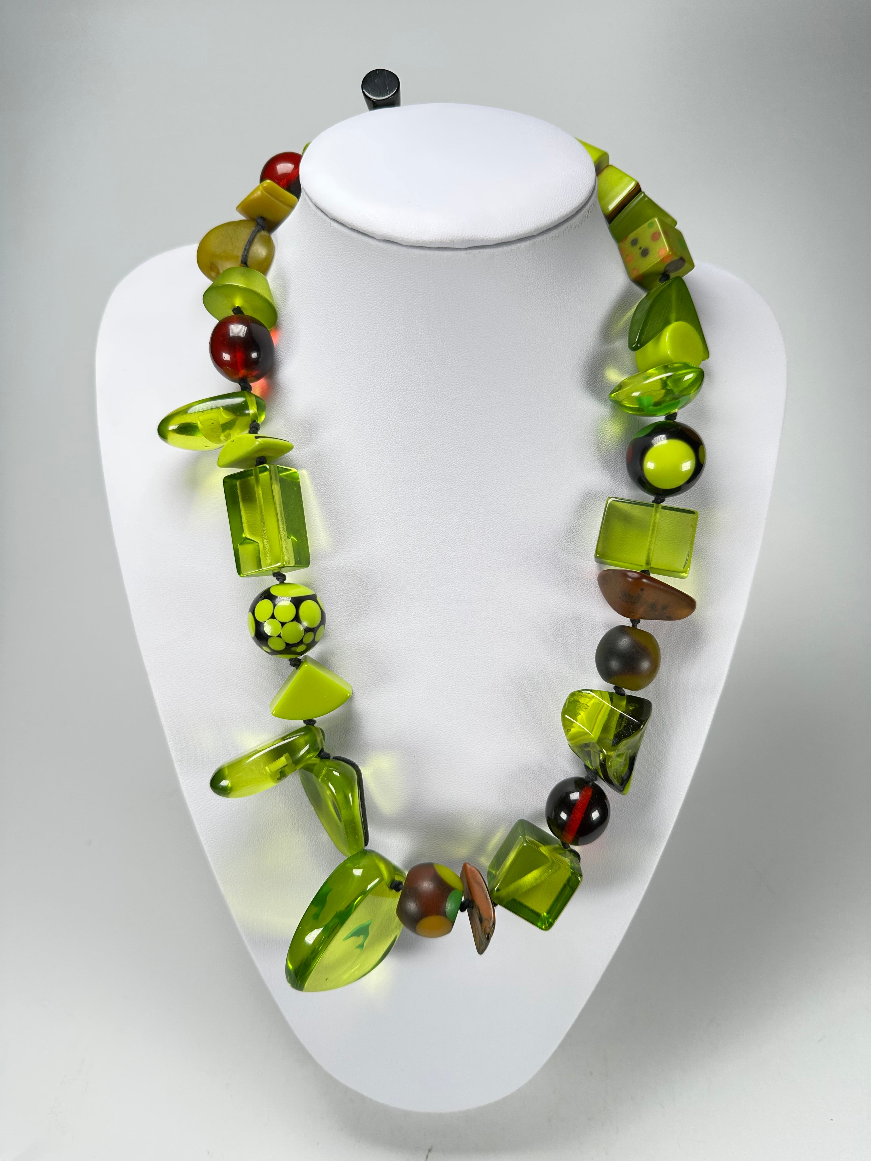 Jackie Brazil "Indiana" Light Green Multi-Bead Medium Resin 70cm Necklace ( N0033 )